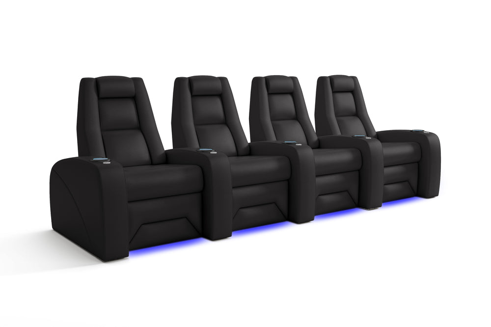 Valencia Prague Leather Home Theater Seating, Row of 4, Black