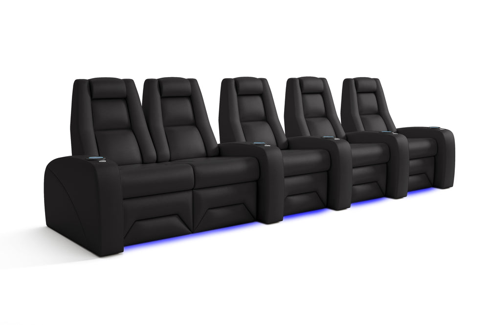 Valencia Prague Leather Home Theater Seating, Row of 5 Loveseat Left, Black