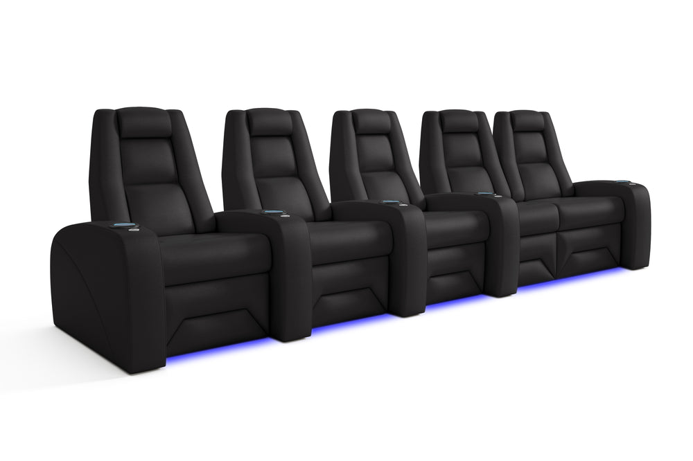 Valencia Prague Leather Home Theater Seating, Row of 5 Loveseat Right, Black