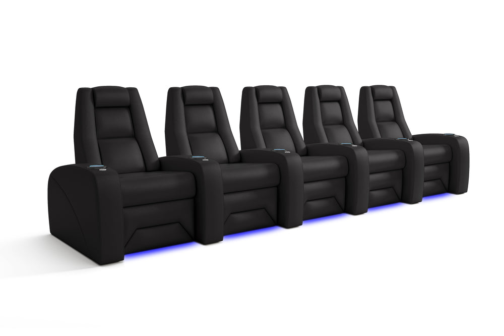 Valencia Prague Leather Home Theater Seating, Row of 5, Black