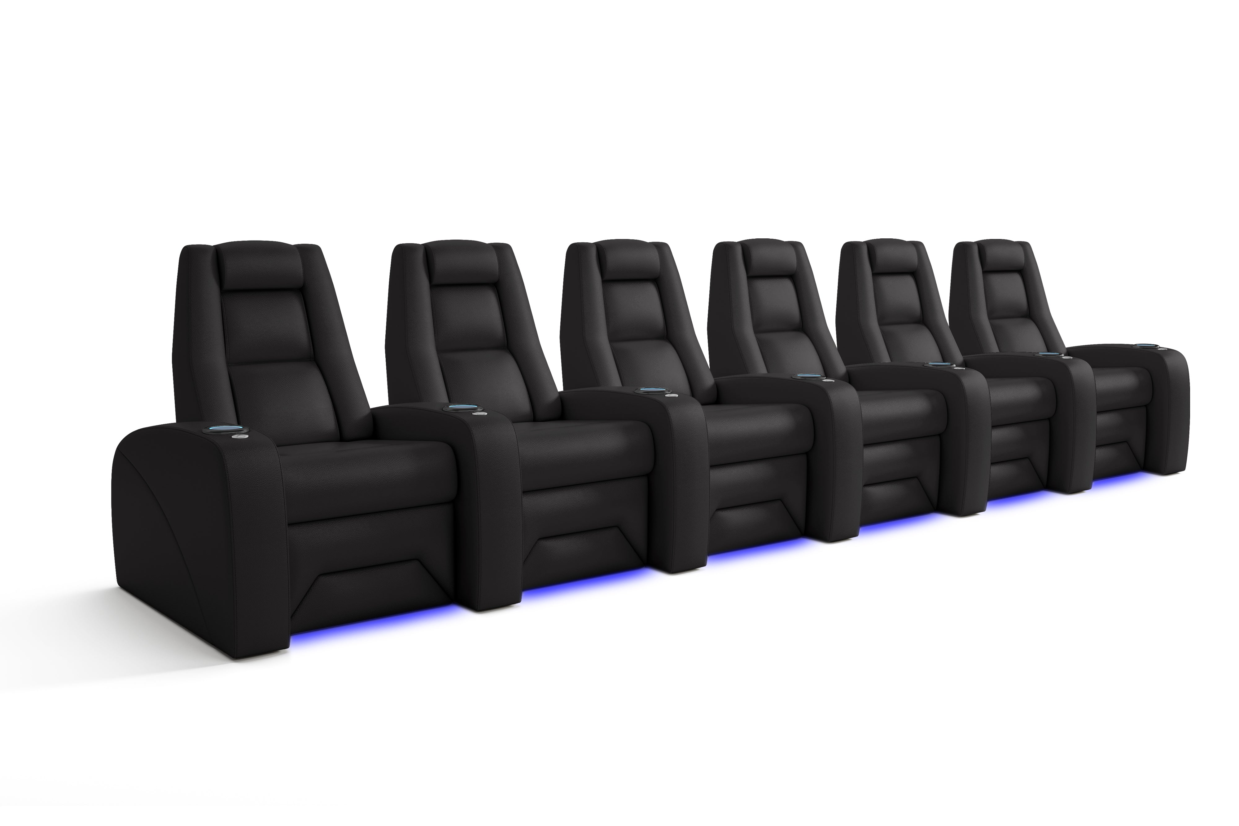 Valencia Prague Leather Elite Home Theater Seating, Row of 6, Black