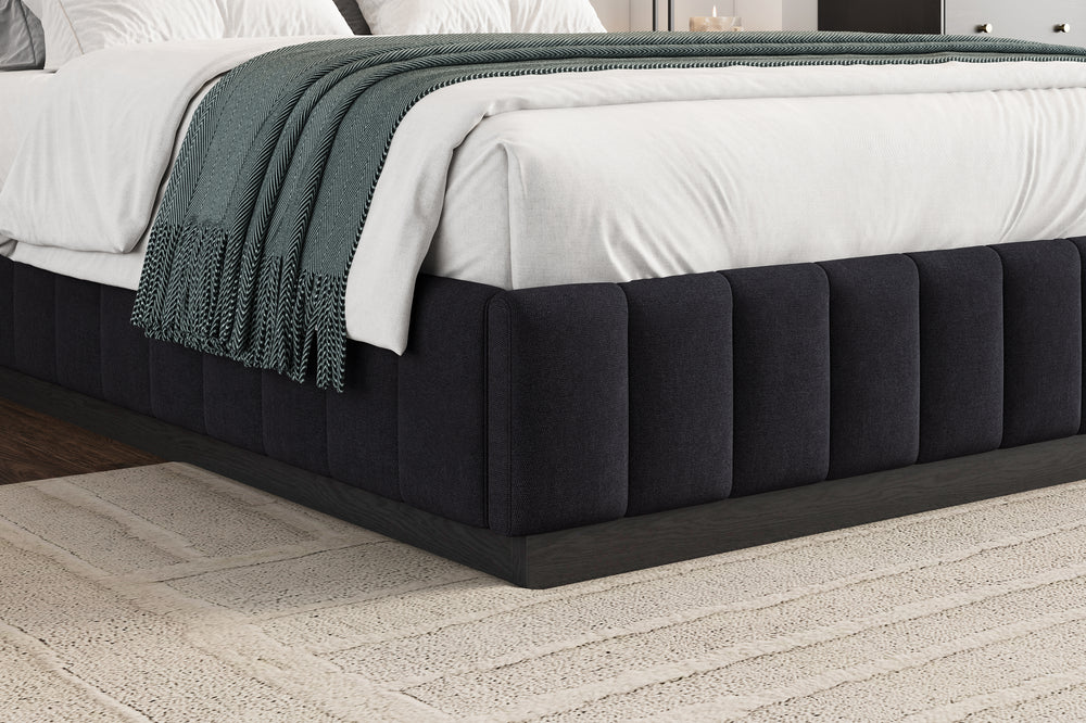 Valencia Reese Velvet Fabric Queen Bed Frame, Dark Navy