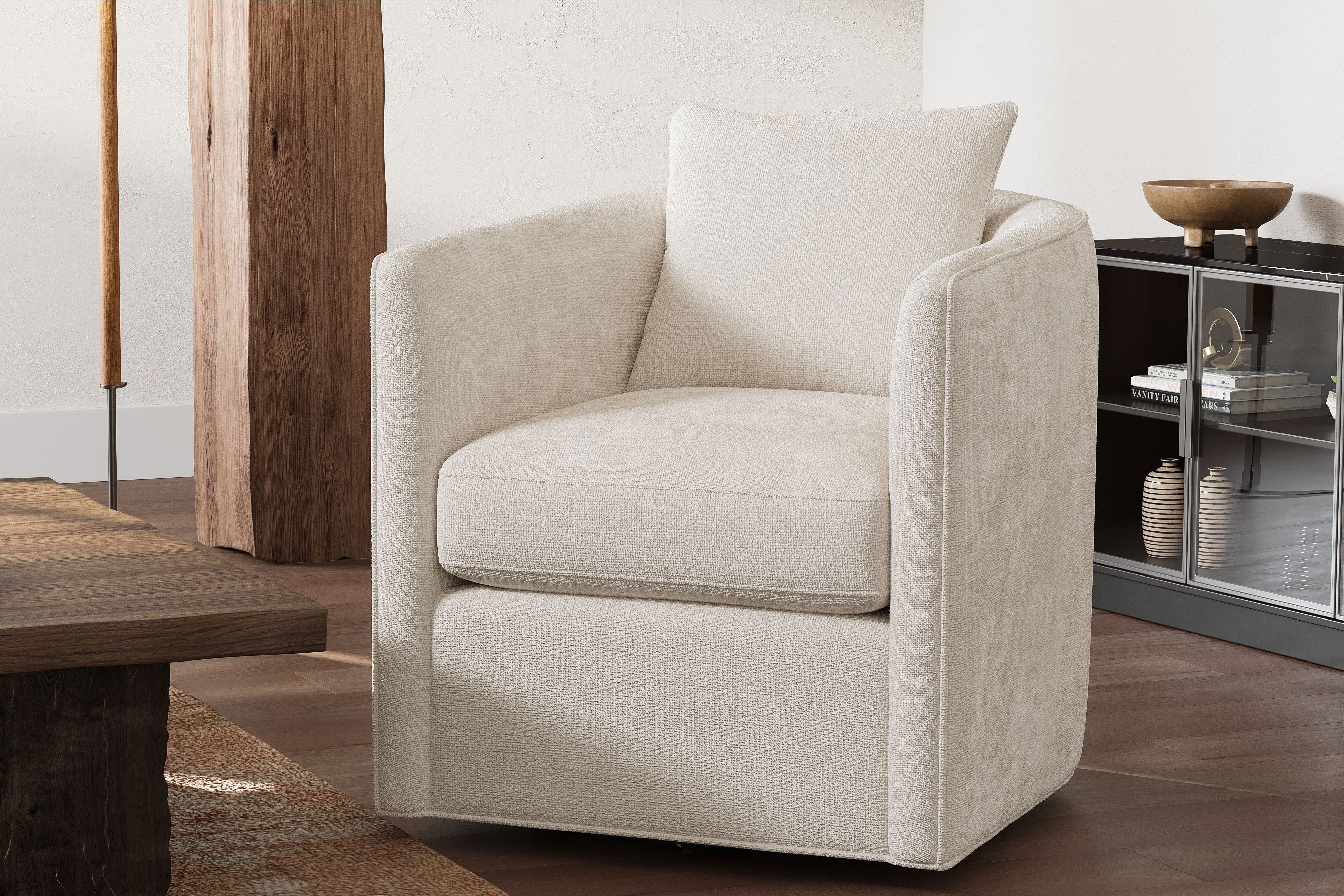 Valencia Riley Fabric Swivel Accent Chair, Pearl