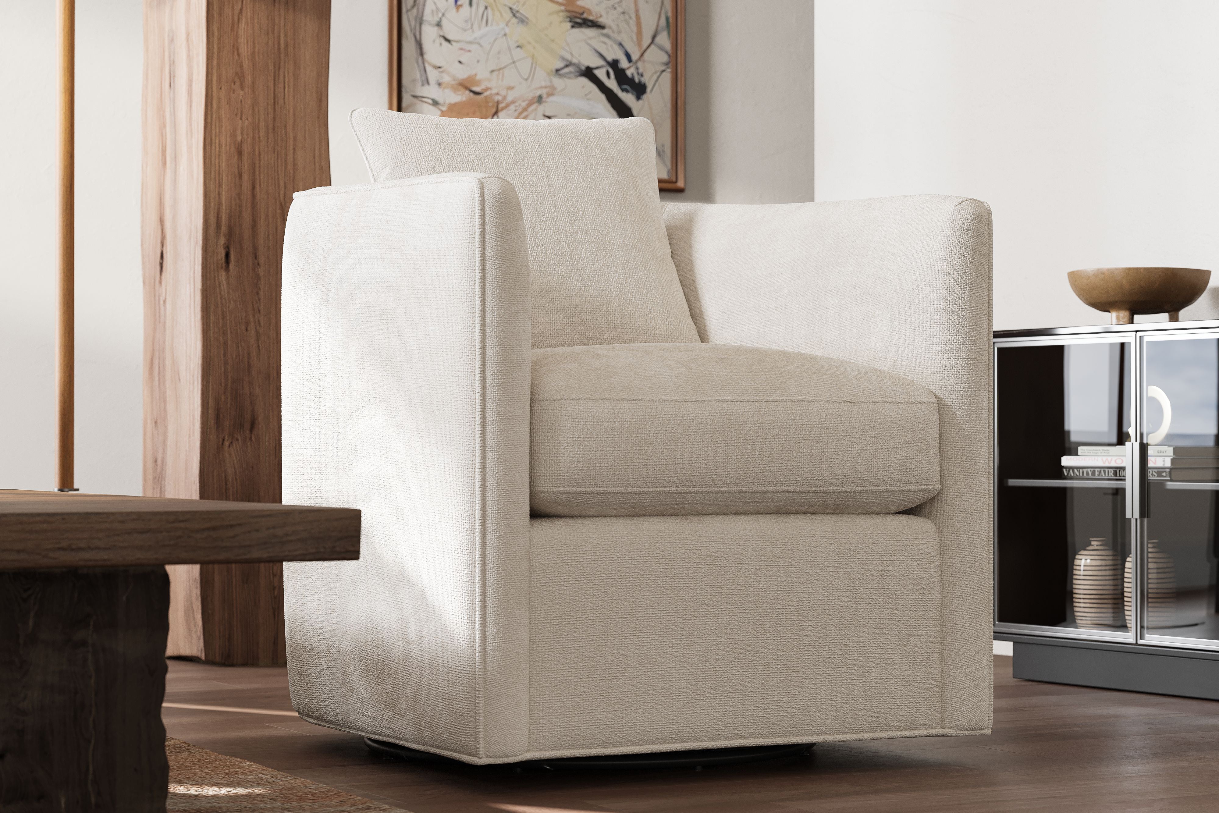 Valencia Riley Fabric Swivel Accent Chair, Pearl