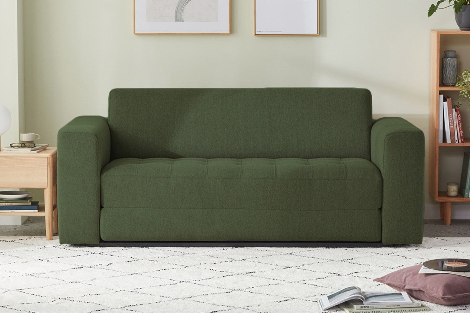 Valencia Rosalinda Fabric 3-Seater Queen Sofa-Bed, Olive Green