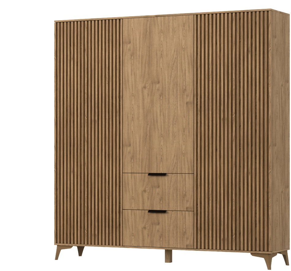 Entsian Oak Wood Paneled Free Standing Wardrobe - Artisan Oak