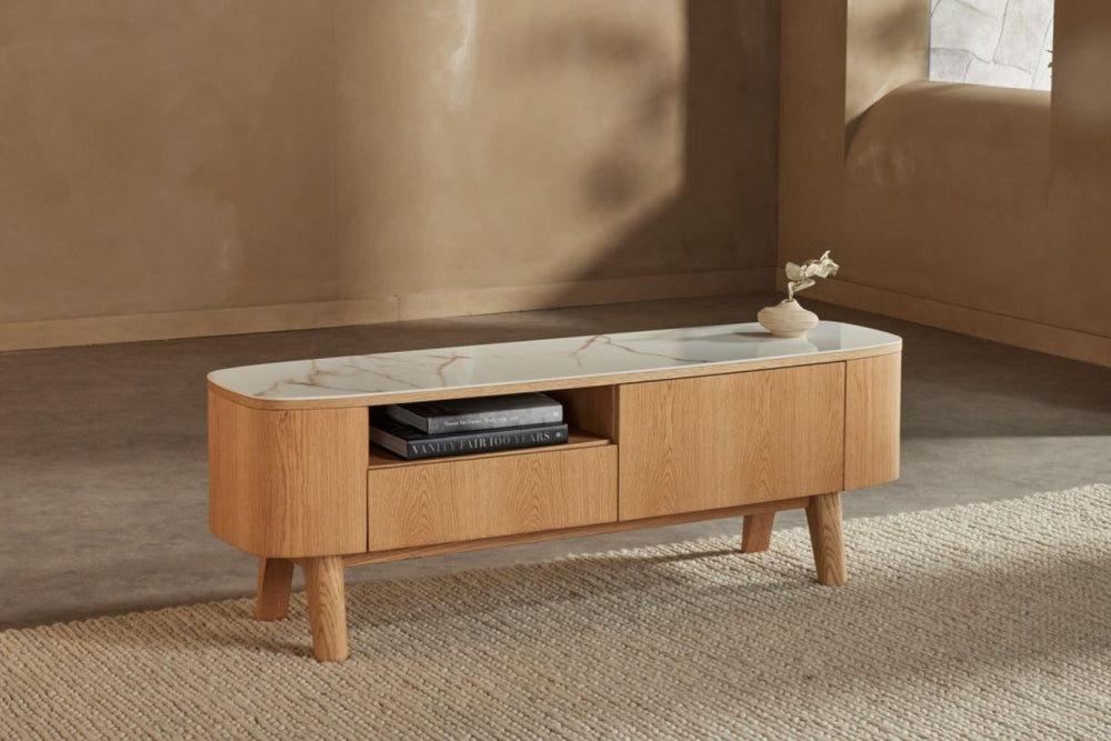 Valencia Raffaella Oak Wood 63" Media Console with White Ceramic