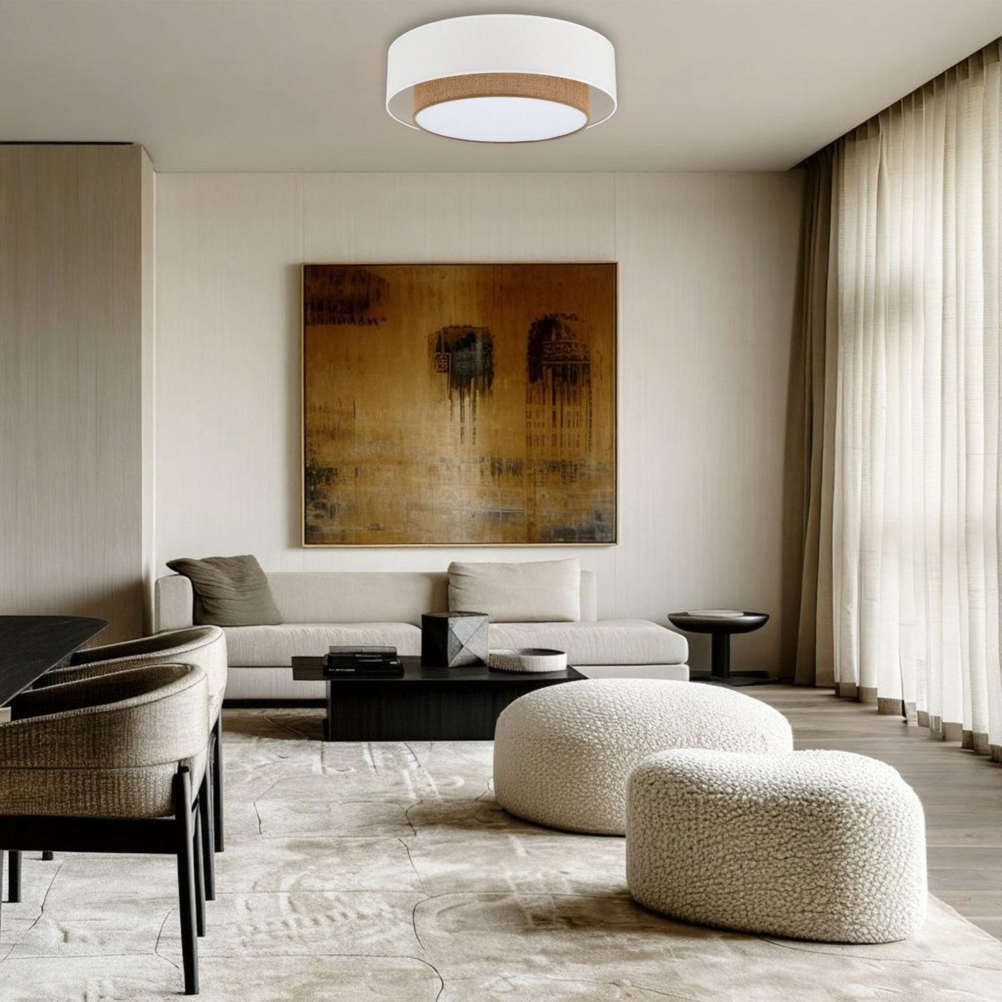 CALISTO JUTE Natural Woven Flush Mount Ceiling Light Fixture for Kitchen, Hallway & Living Room – Scandinavian Minimalist Lighting