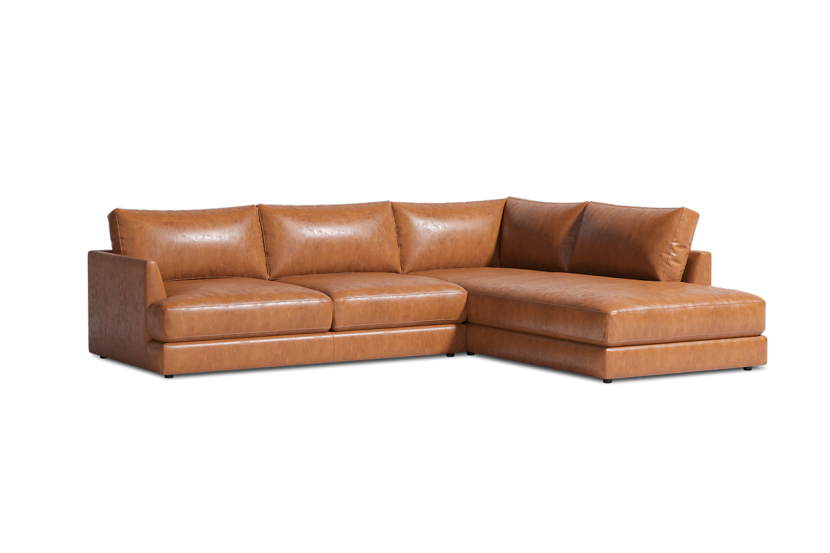 Serena Leather Sectional Sofa (Bumper) in Cognac
