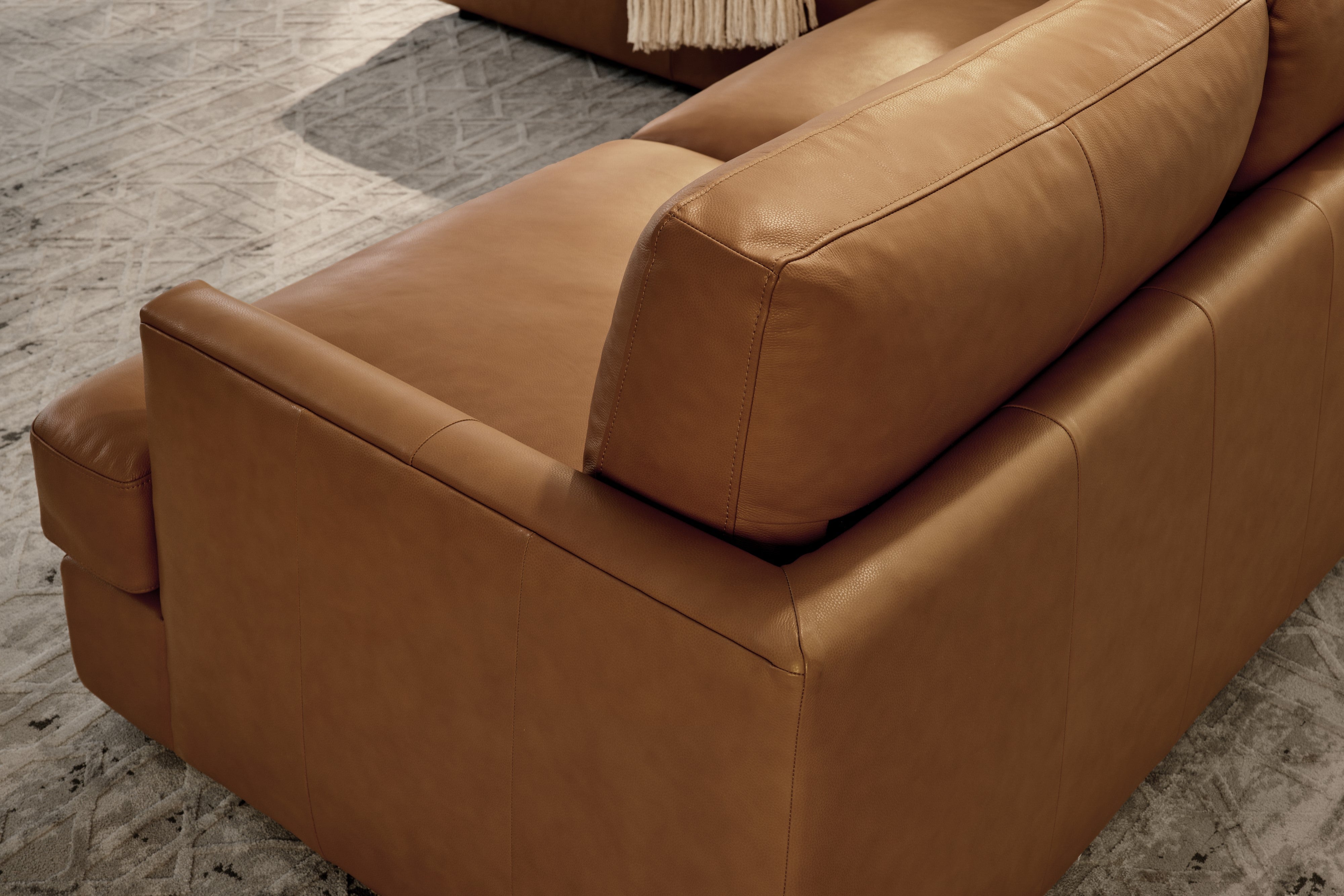 Valencia Serena Leather 2-Piece Left Bumper Chaise Sectional Sofa, Cognac