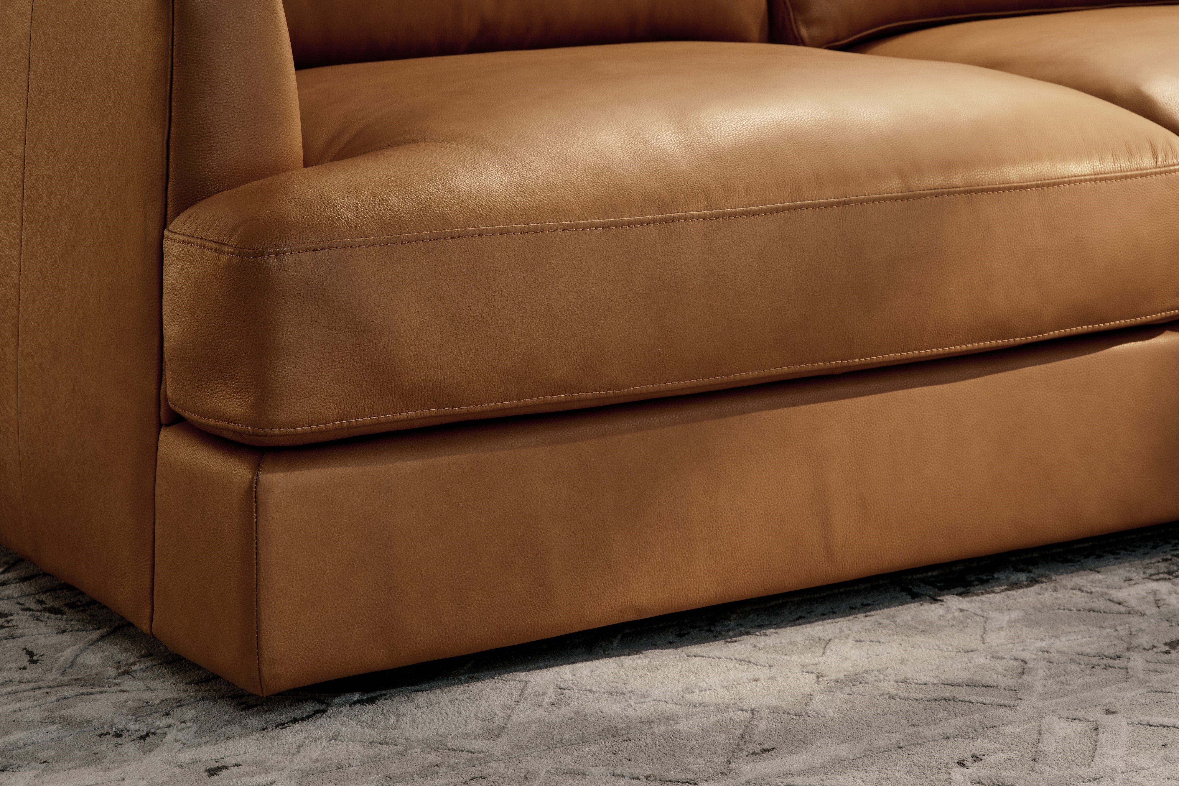 Valencia Serena Leather 2-Piece Right Bumper Chaise Sectional Sofa, Cognac