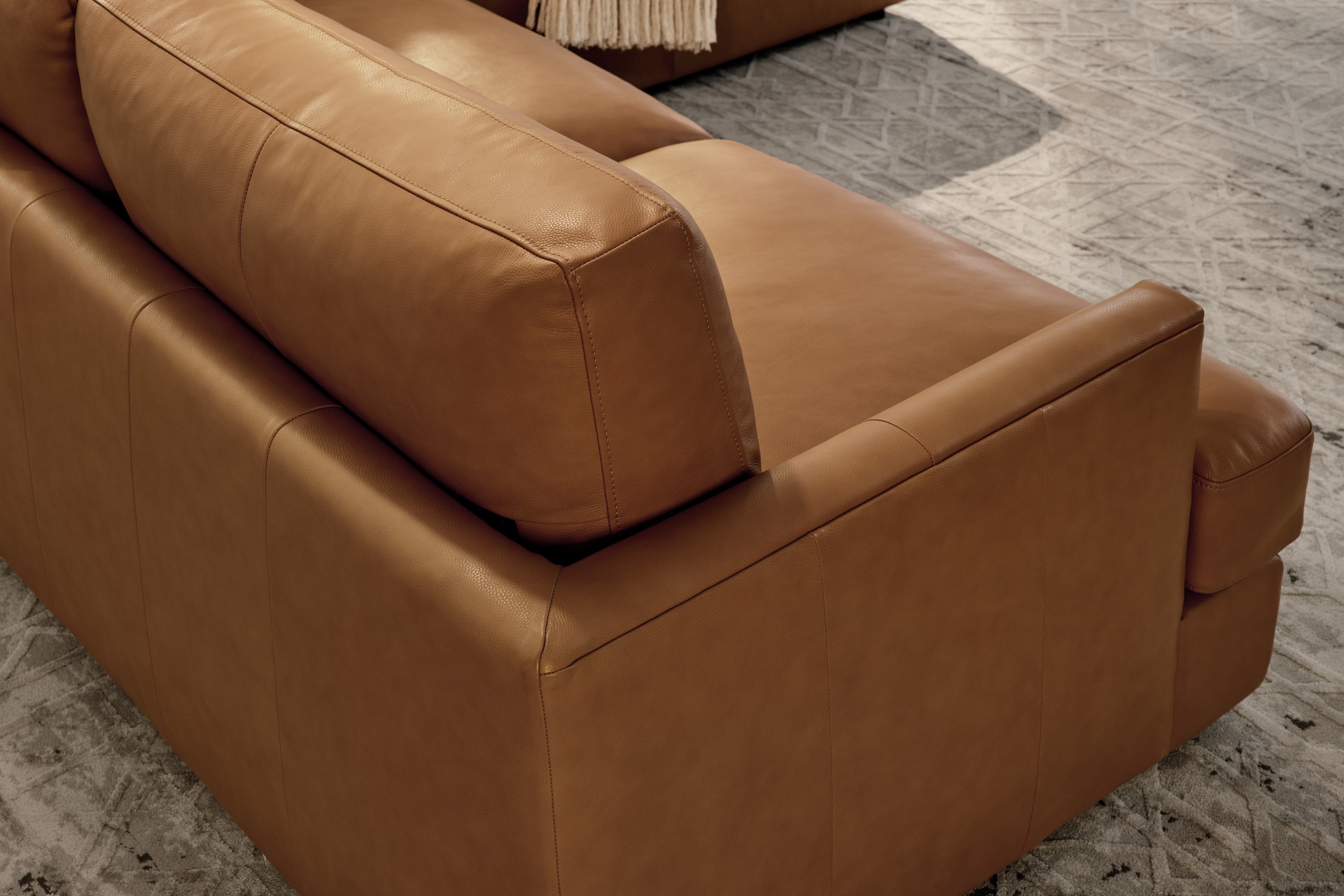 Valencia Serena Leather 2-Piece Right Bumper Chaise Sectional Sofa, Cognac