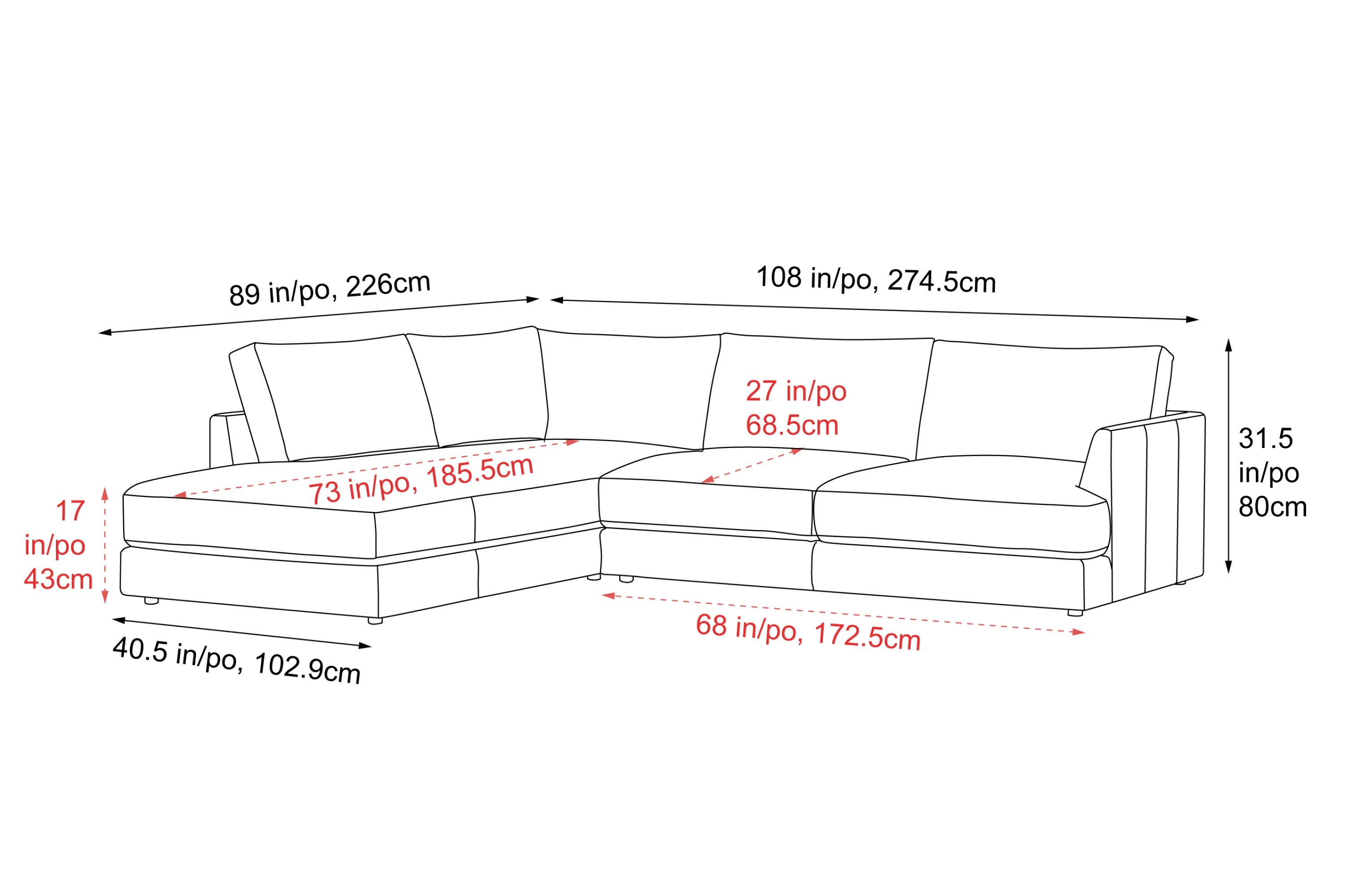 Valencia Serena Leather 2-Piece Left Bumper Chaise Sectional Sofa, Cognac