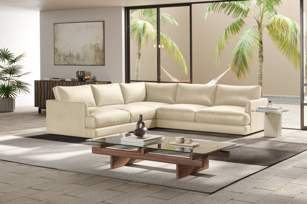 Valencia Serena Leather L-Shape Sectional Sofa, Beige