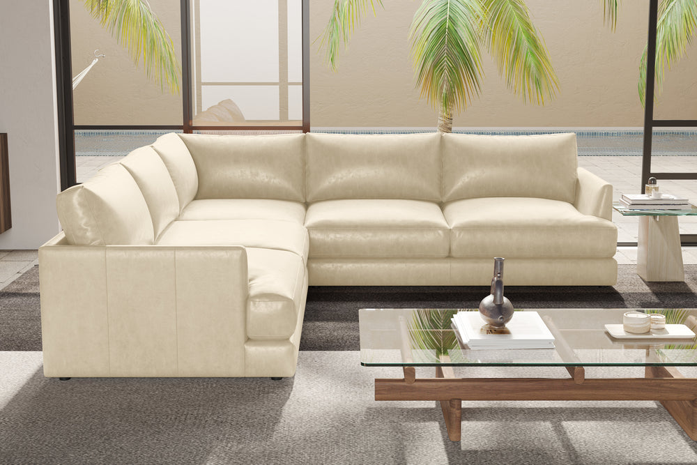 Valencia Serena Leather L-Shape Sectional Sofa, Beige