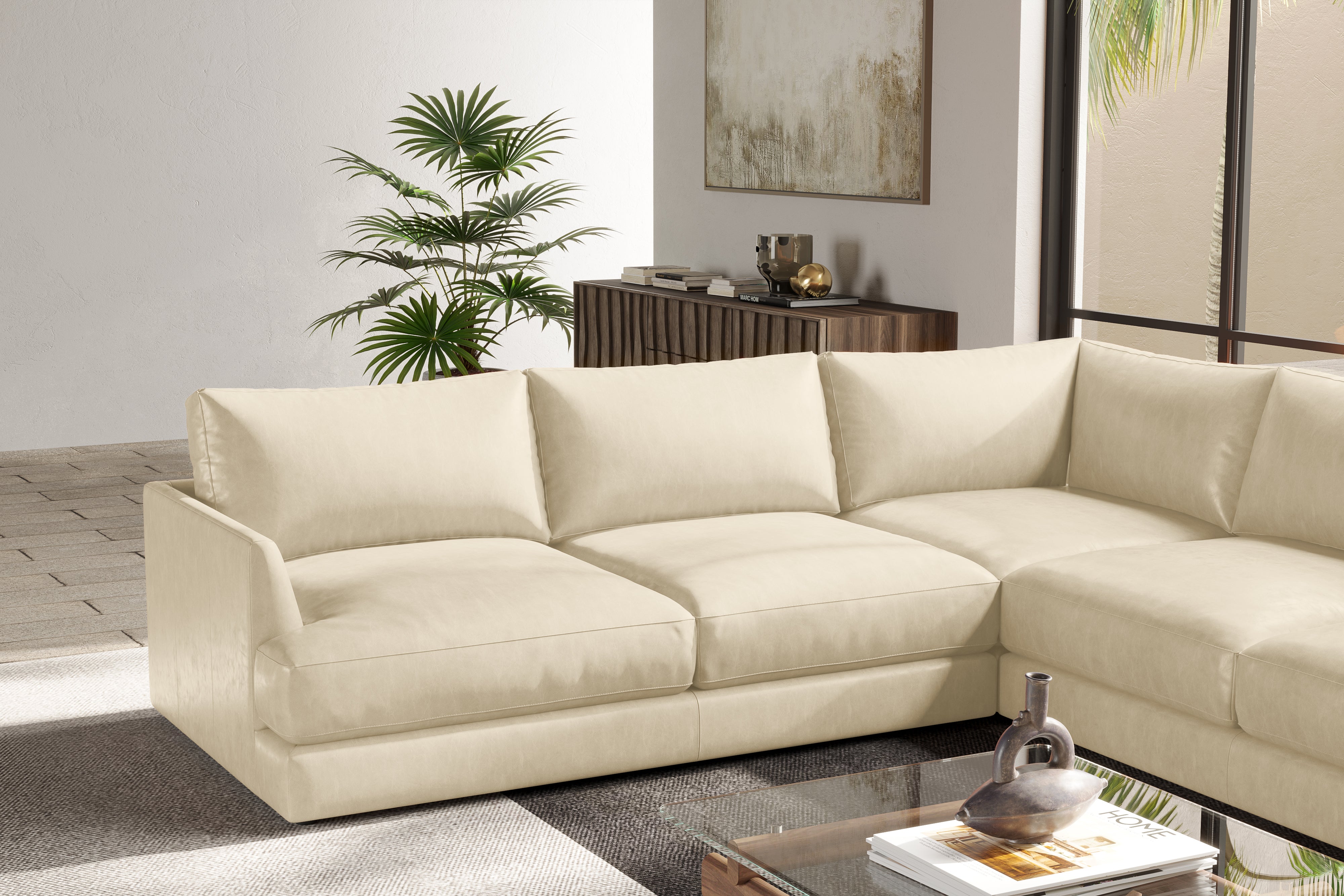 Valencia Serena Leather L-Shape Sectional Sofa, Beige