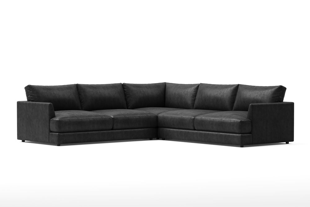 Valencia Serena Leather L-Shape Sectional Sofa, Black