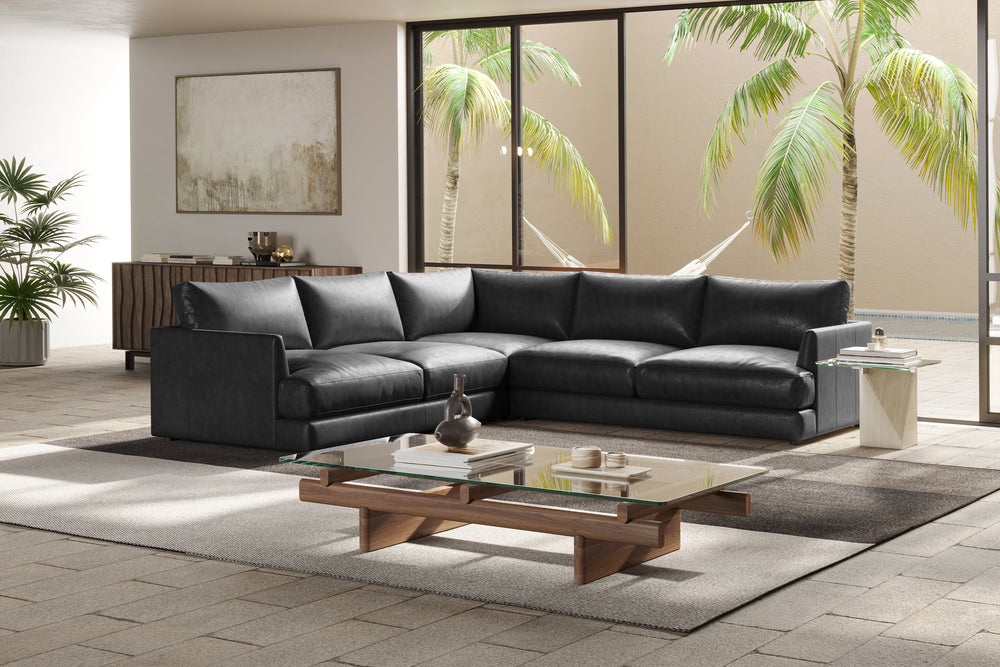 Valencia Serena Leather L-Shape Sectional Sofa, Black