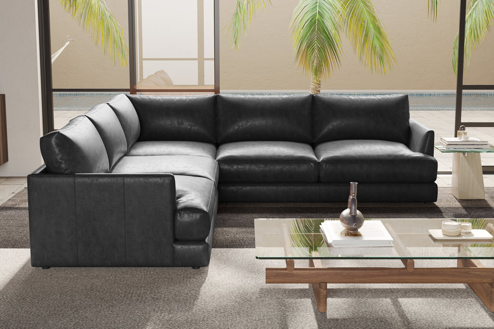 Valencia Serena Leather L-Shape Sectional Sofa, Black