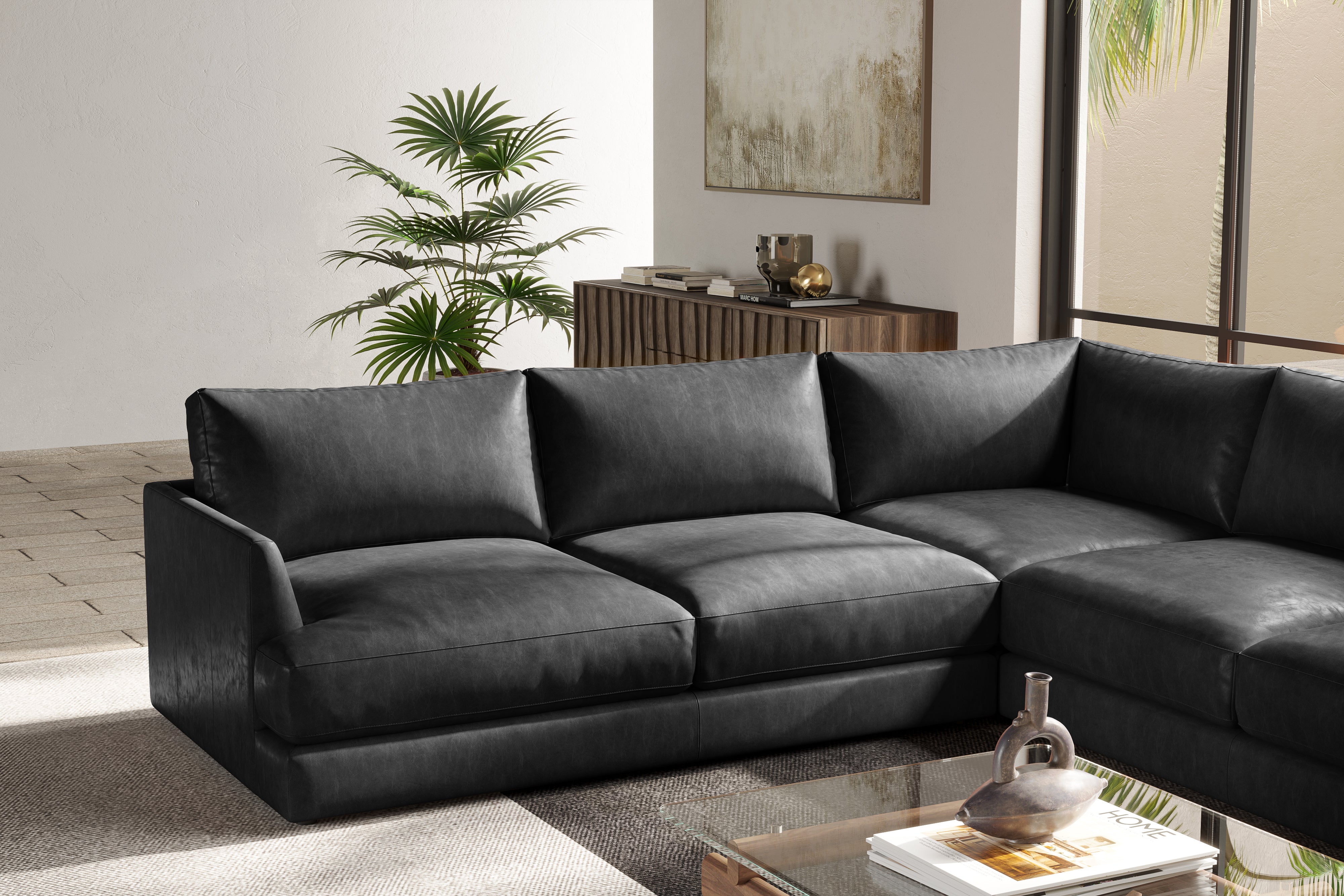 Valencia Serena Leather L-Shape Sectional Sofa, Black