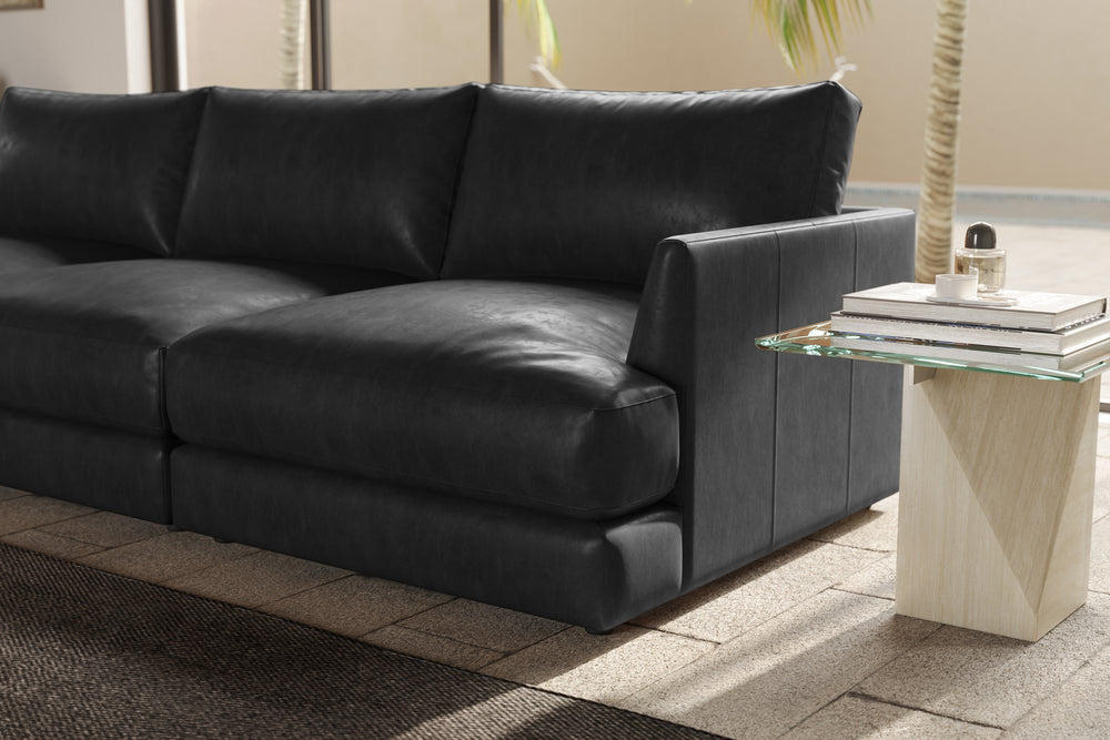 Valencia Serena Leather L-Shape Sectional Sofa, Black