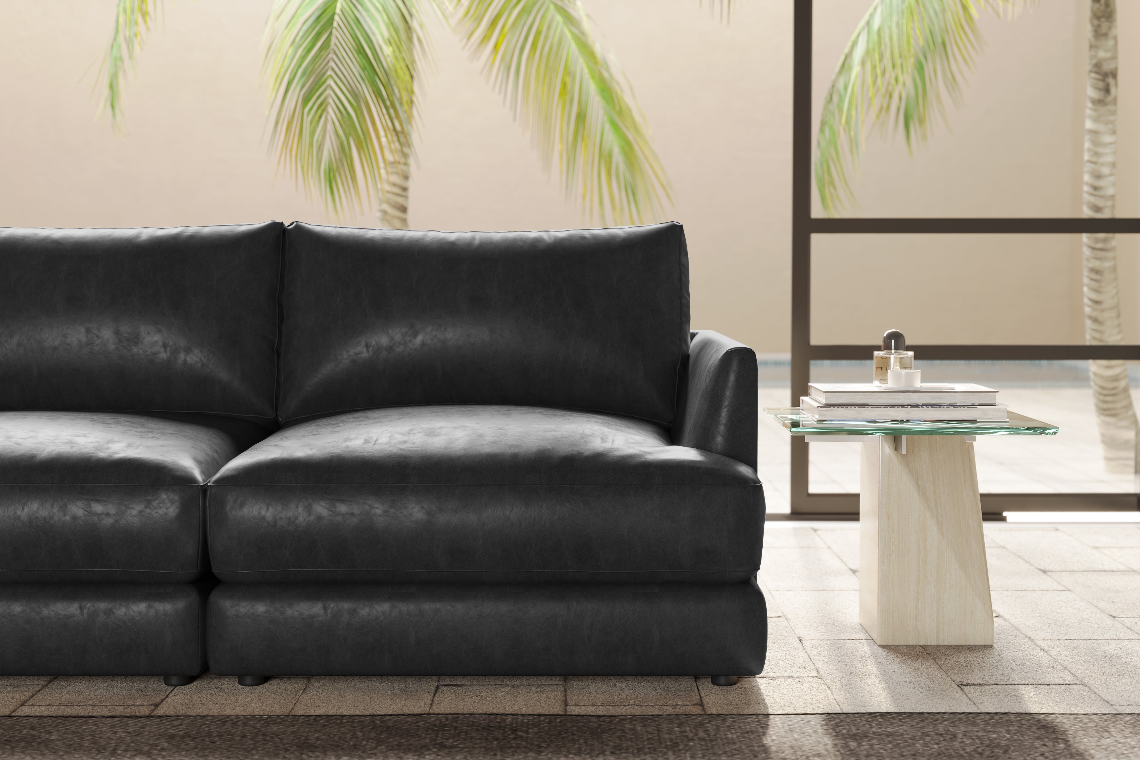 Valencia Serena Leather L-Shape Sectional Sofa, Black