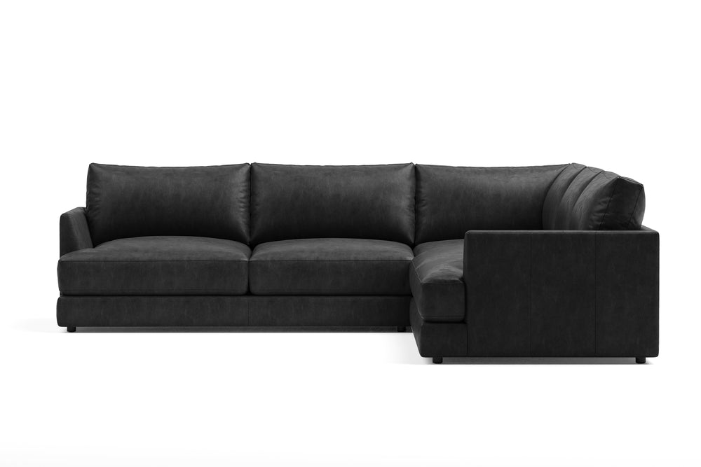 Valencia Serena Leather L-Shape Sectional Sofa, Black