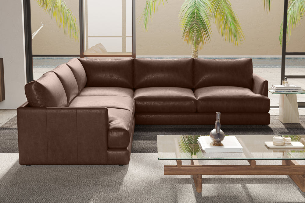 Valencia Serena Leather L-Shape Sectional Sofa, Brown