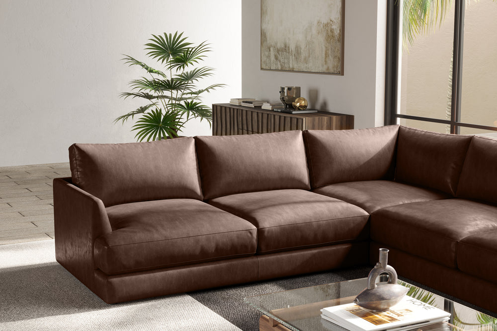 Valencia Serena Leather L-Shape Sectional Sofa, Brown