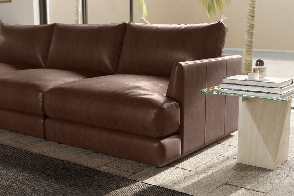 Valencia Serena Leather L-Shape Sectional Sofa, Brown