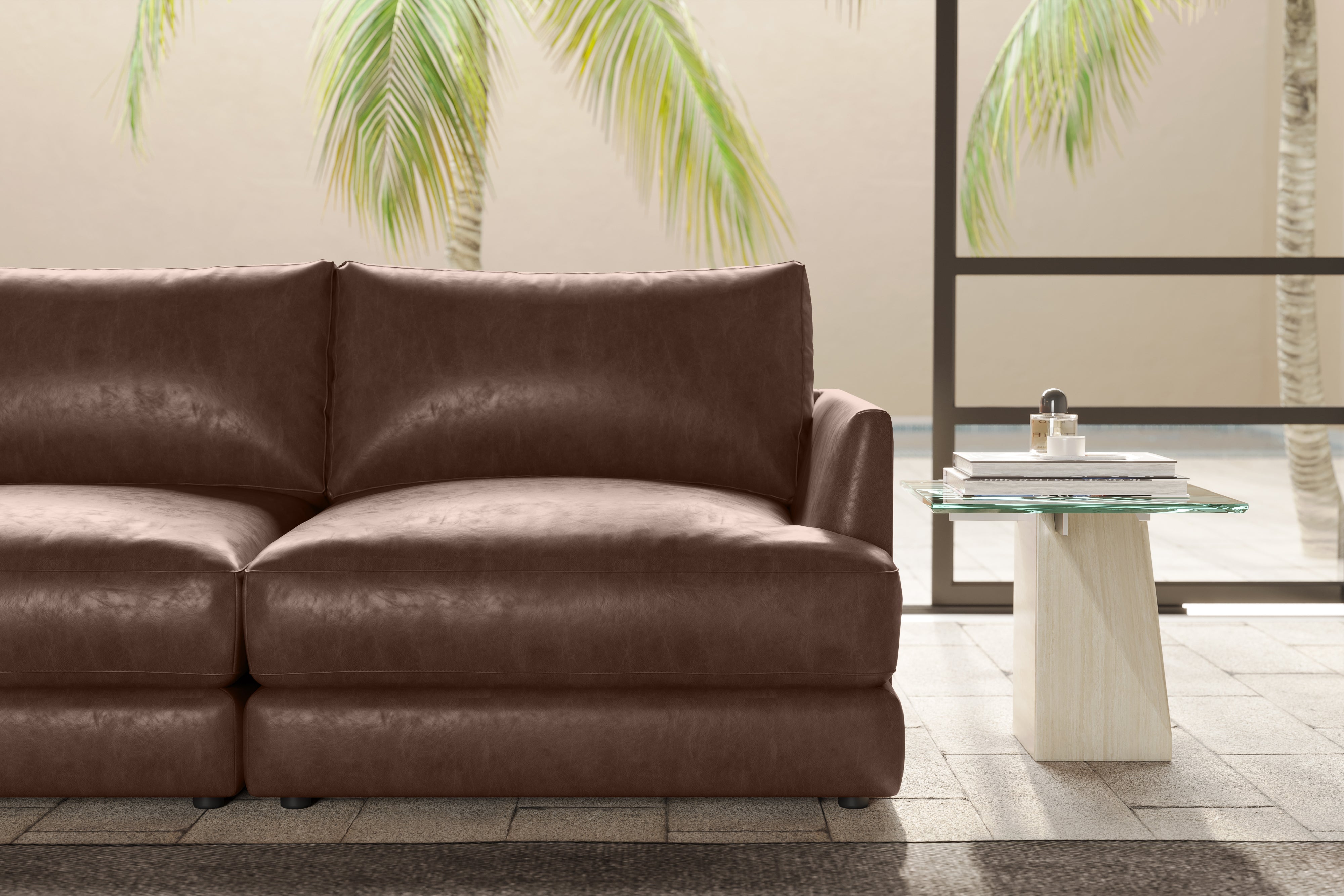 Valencia Serena Leather L-Shape Sectional Sofa, Brown