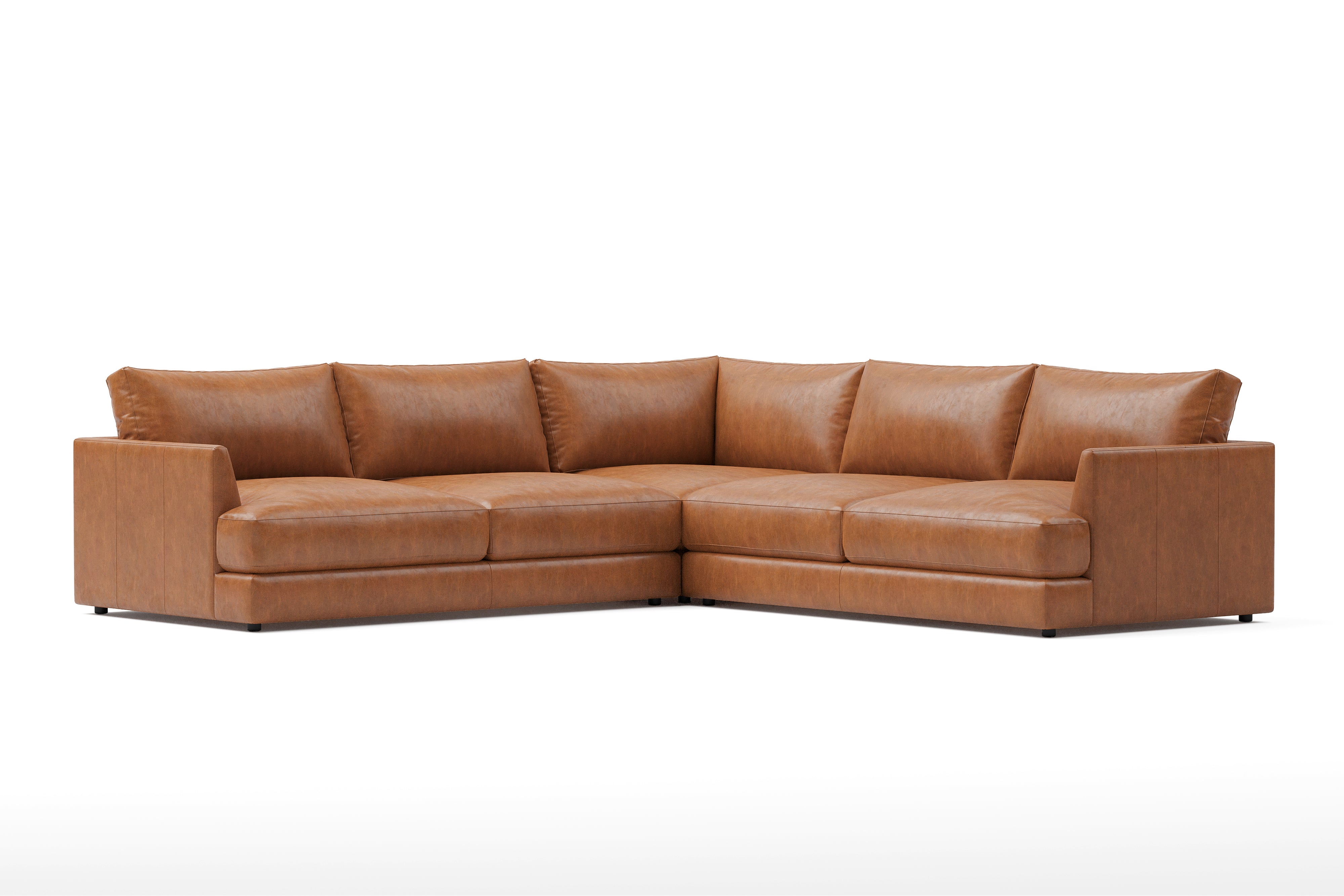 Valencia Serena Leather L-Shape Sectional Sofa, Cognac