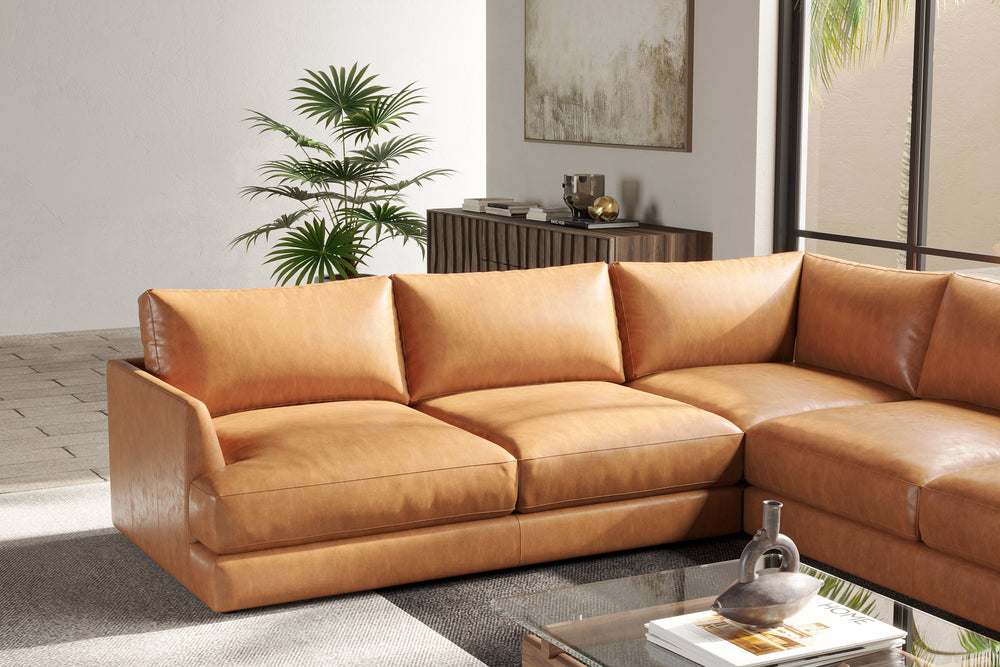 Valencia Serena Leather L-Shape Sectional Sofa, Cognac