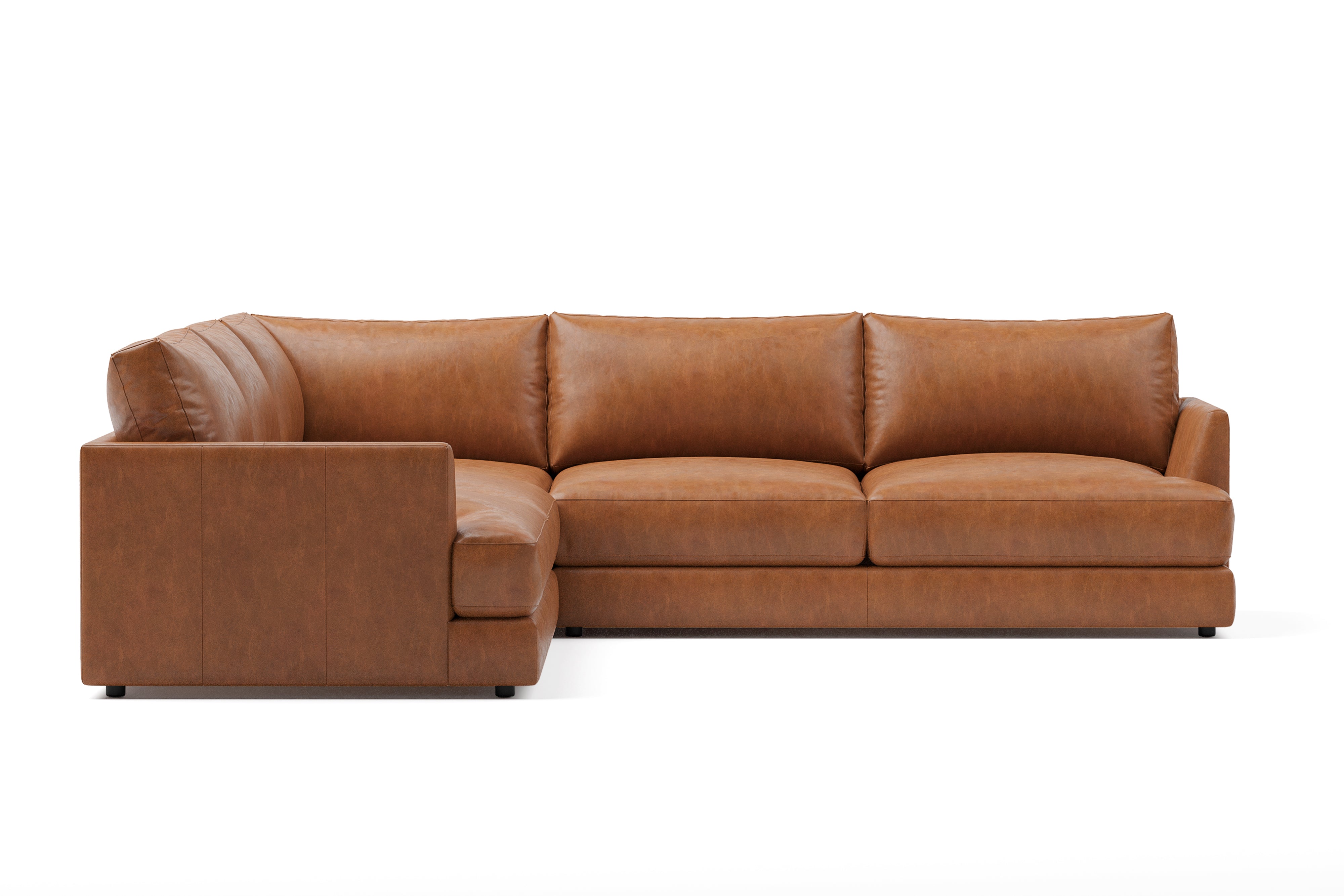 Valencia Serena Leather L-Shape Sectional Sofa, Cognac