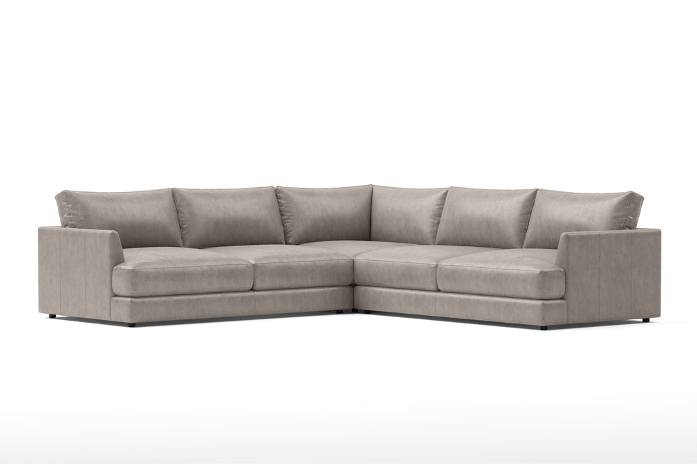 Valencia Serena Leather L-Shape Sectional Sofa, Light Grey