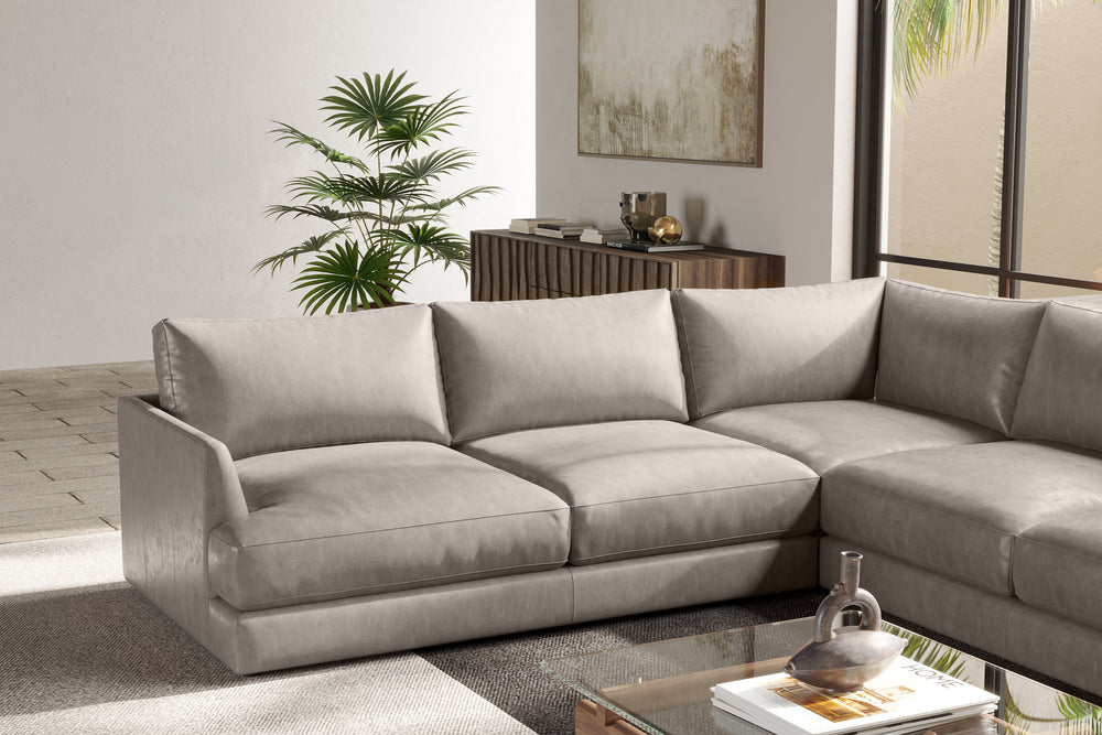 Valencia Serena Leather L-Shape Sectional Sofa, Light Grey