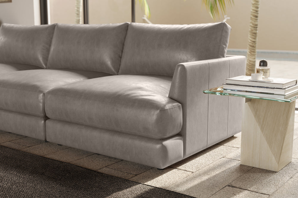 Valencia Serena Leather L-Shape Sectional Sofa, Light Grey