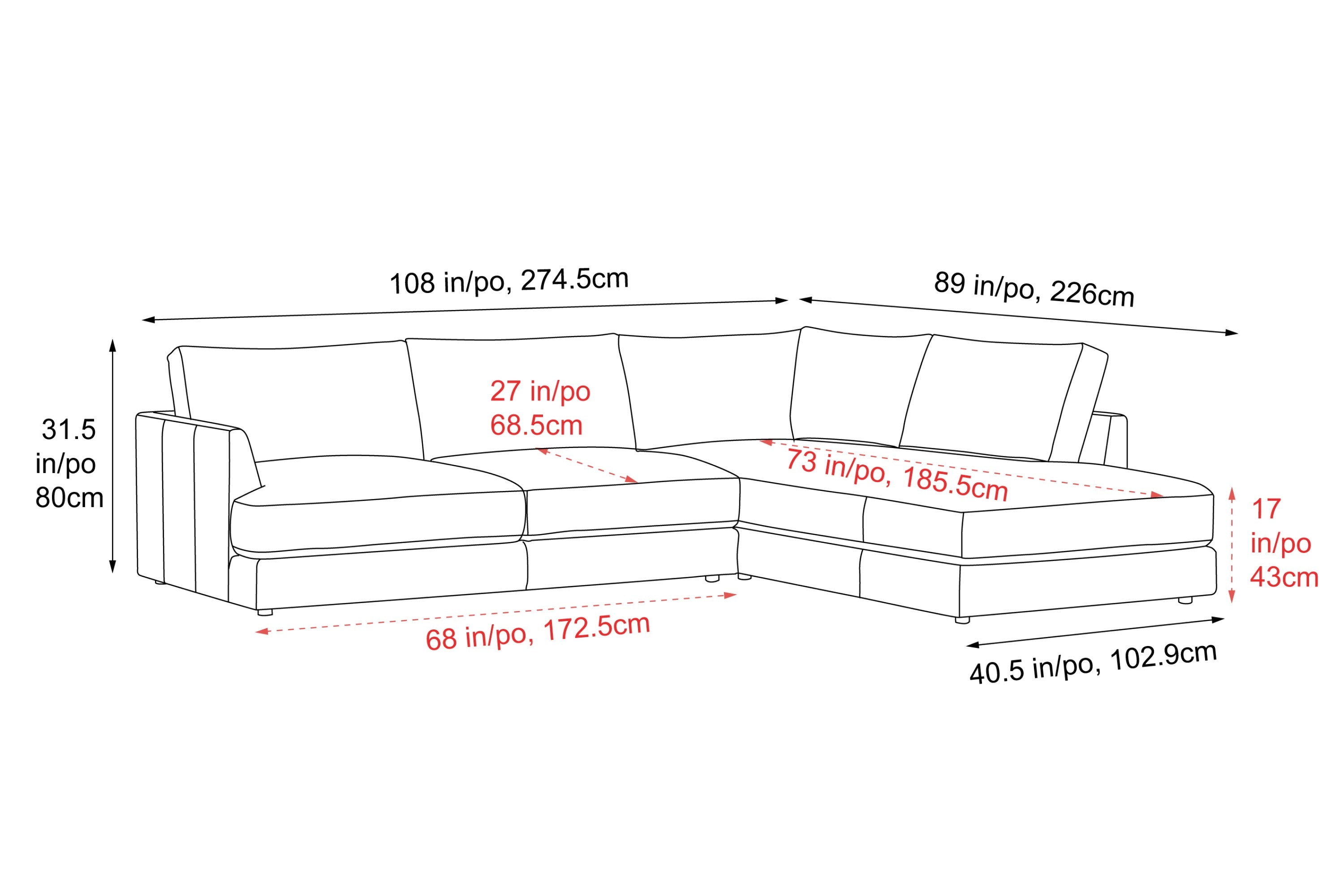 Valencia Serena Leather 2-Piece Right Bumper Chaise Sectional Sofa, Cognac