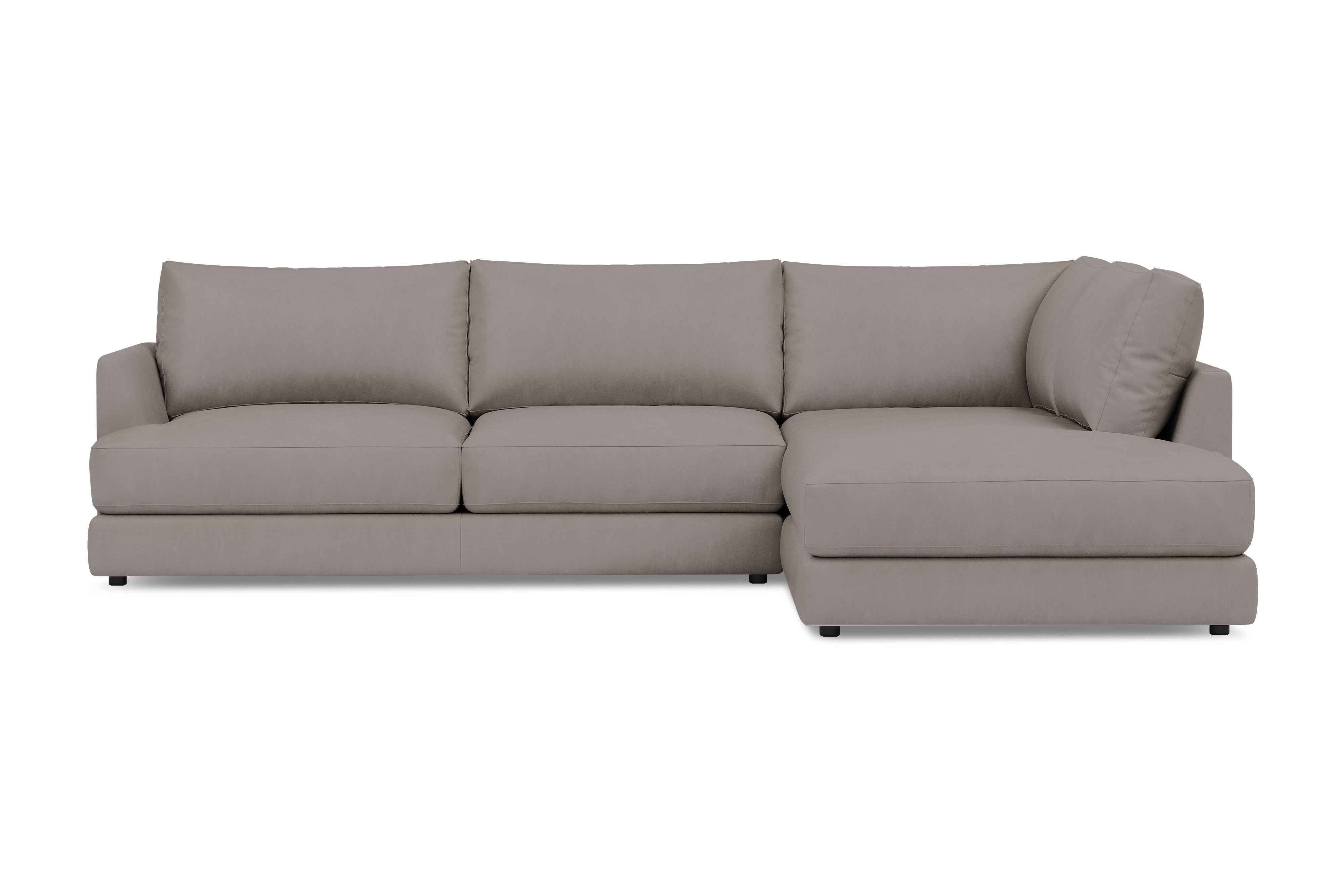 Valencia Serena Leather 2-Piece Right Bumper Chaise Sectional Sofa, Light Grey