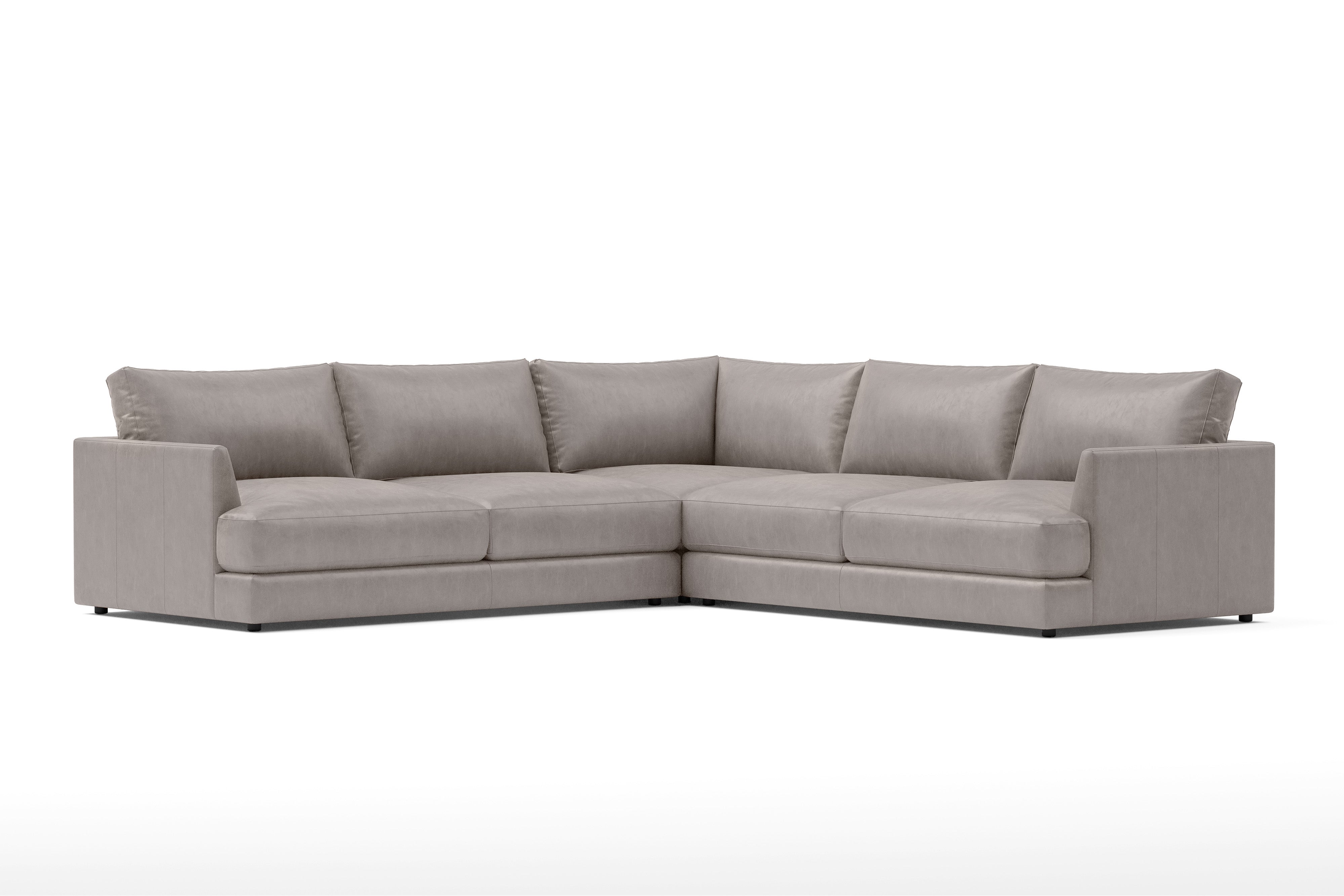 Valencia Serena Leather L-Shape Sectional Sofa, Light Grey