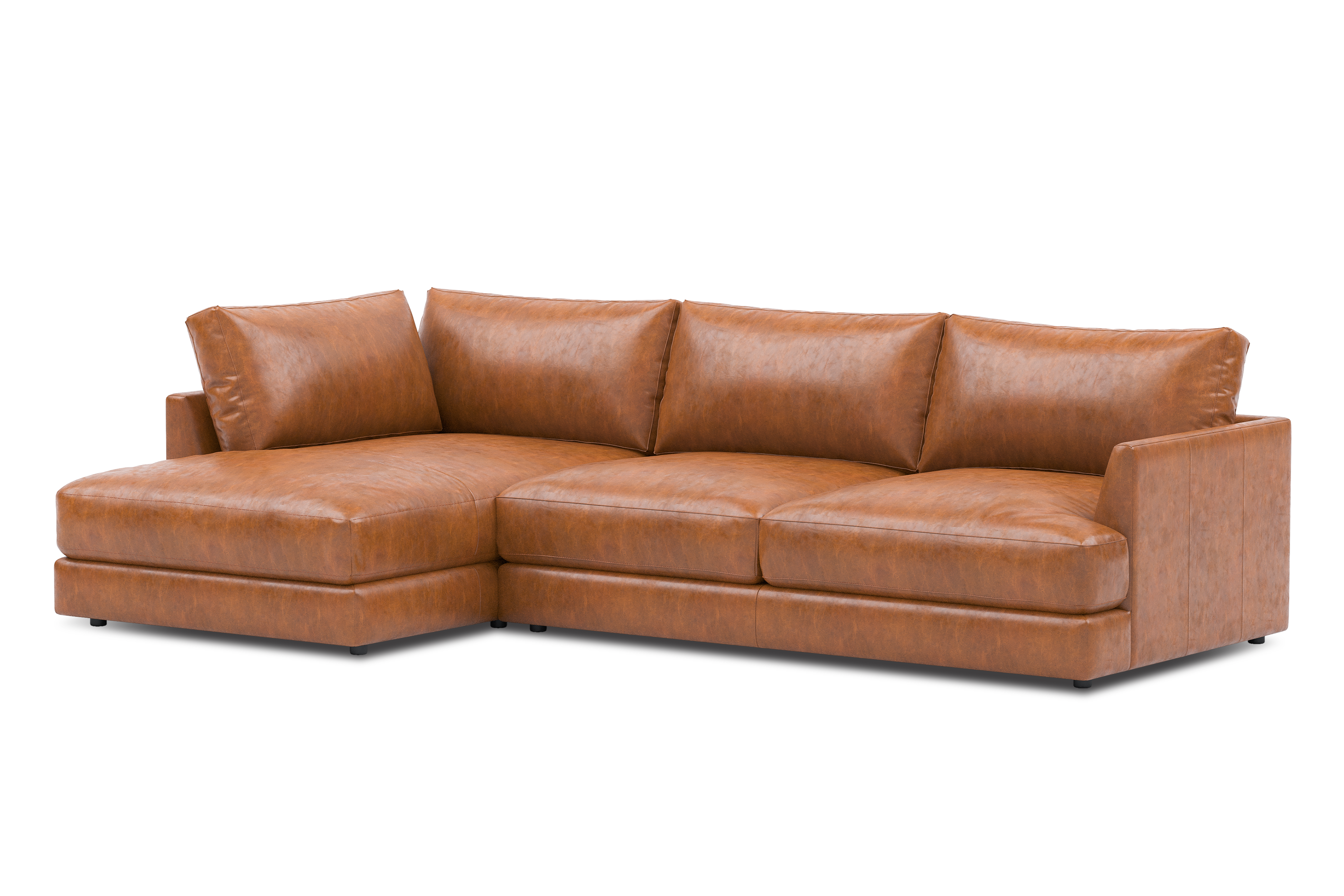 Valencia Serena Leather Three Seats with Left Chaise Sectional Sofa, Cognac