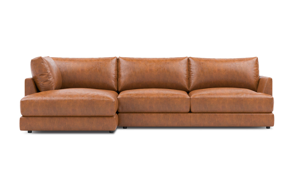 Valencia Serena Leather Three Seats with Left Chaise Sectional Sofa, Cognac