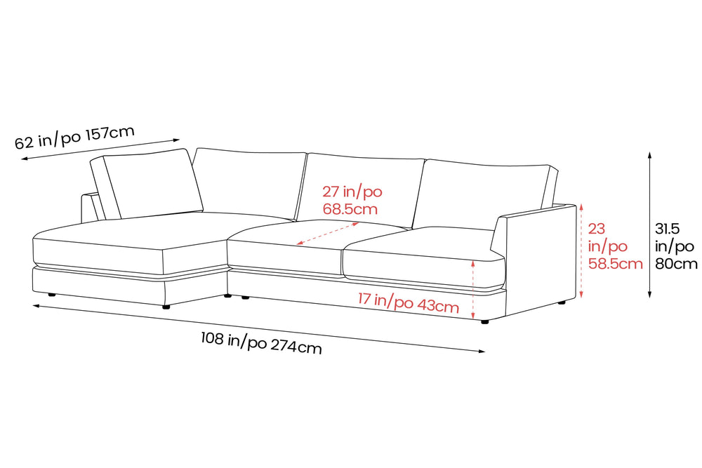 Valencia Serena Leather Three Seats with Left Chaise Sectional Sofa, Light Grey