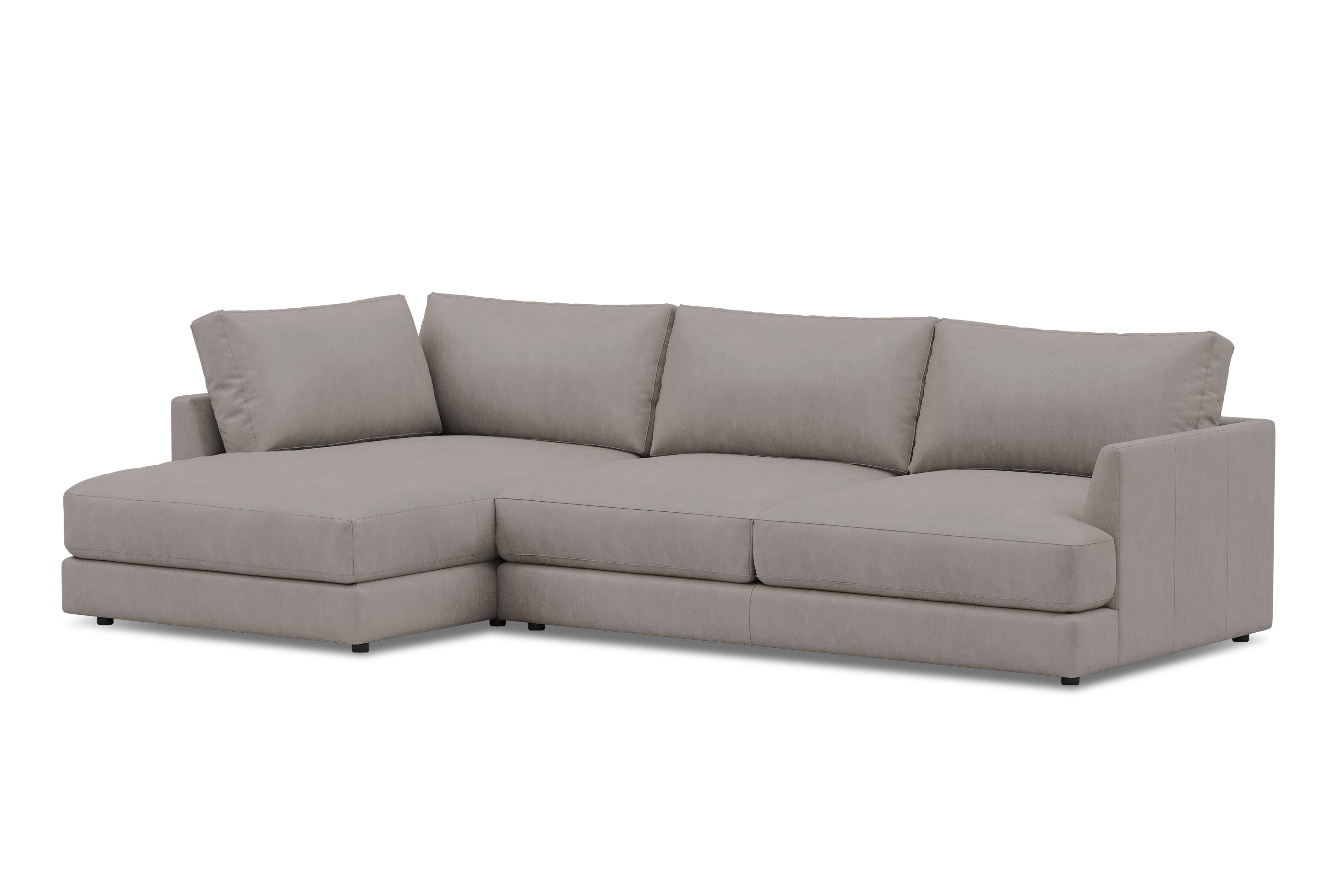 Valencia Serena Leather Three Seats with Left Chaise Sectional Sofa, Light Grey