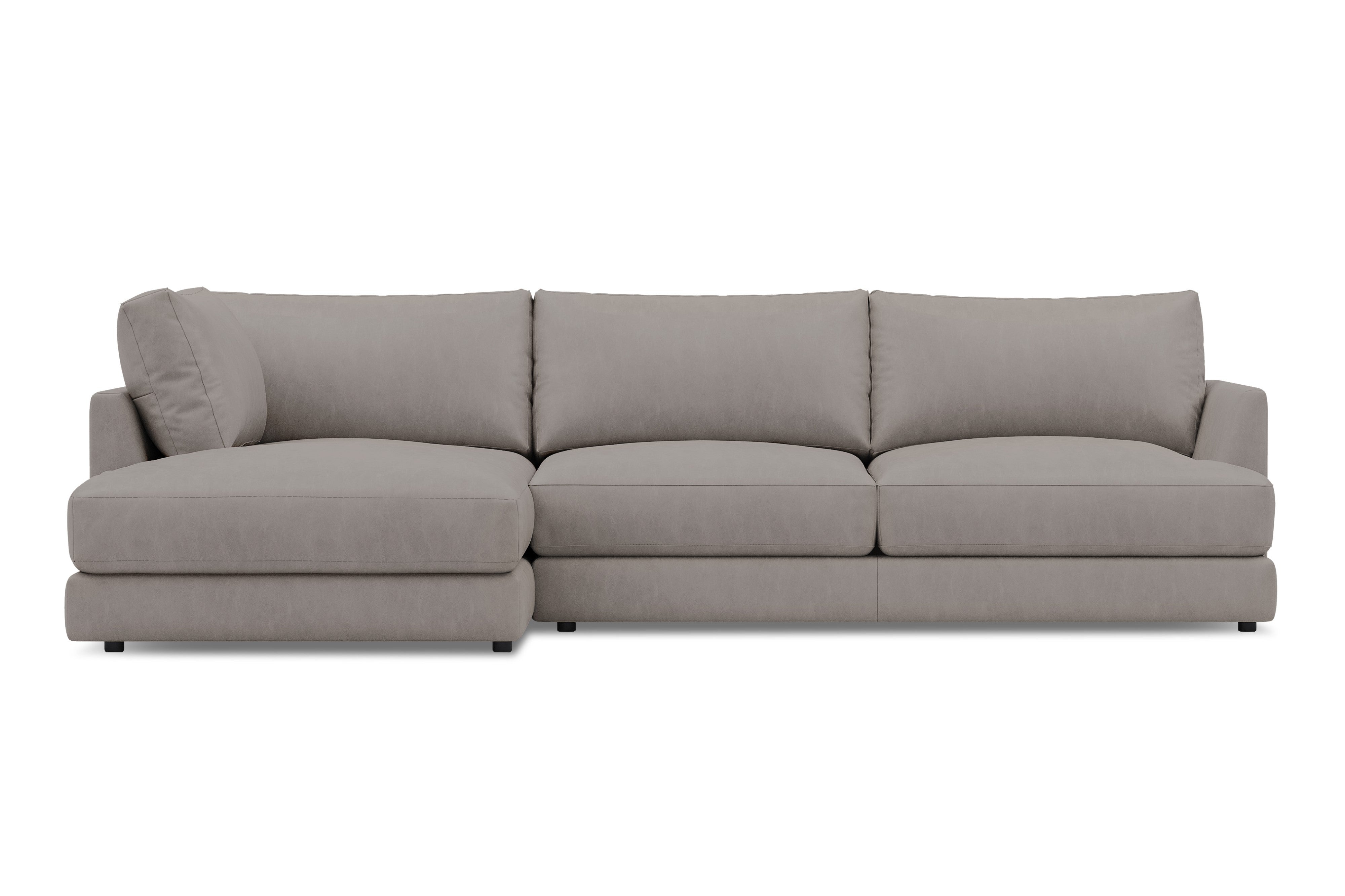 Valencia Serena Leather Three Seats with Left Chaise Sectional Sofa, Light Grey