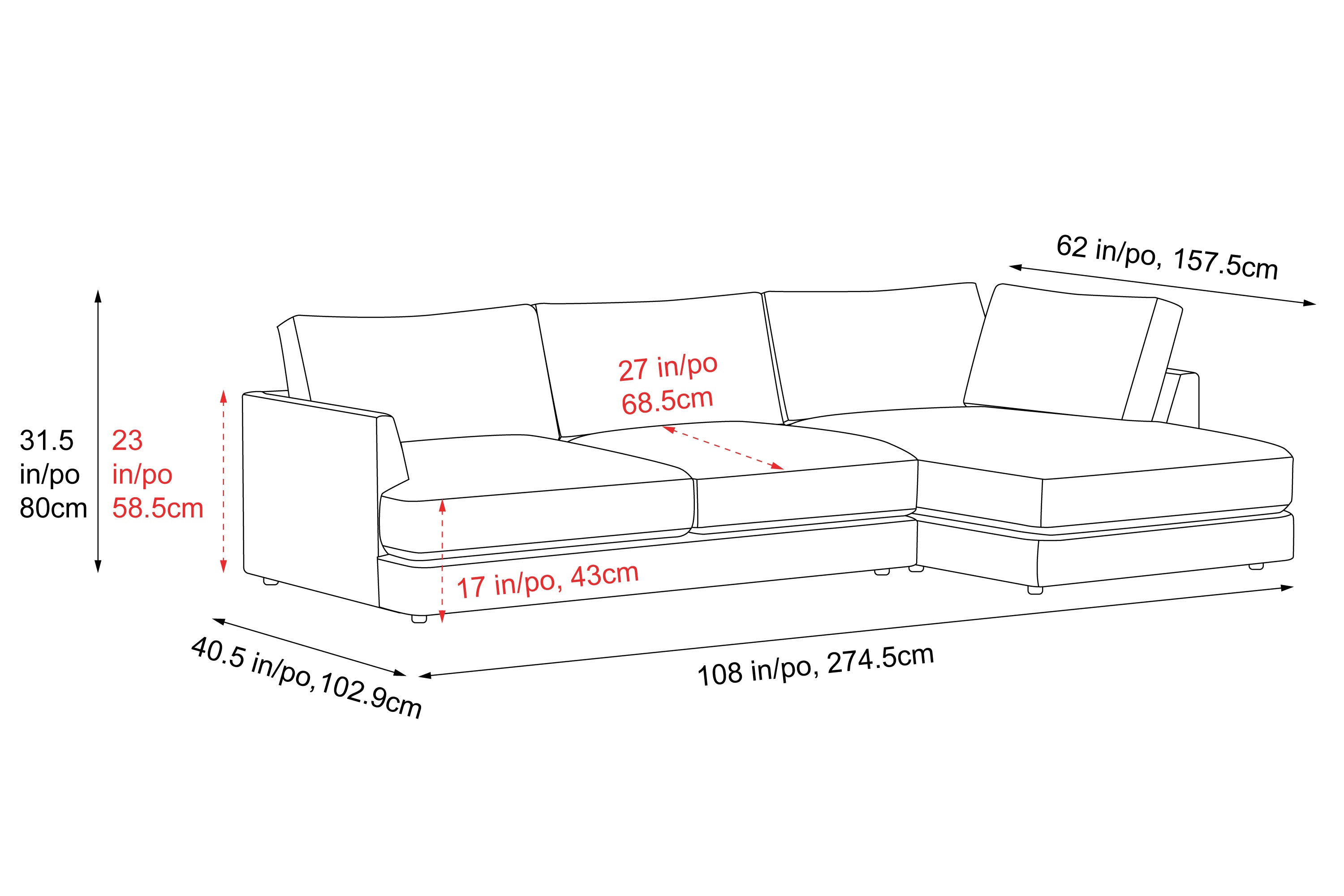 Valencia Serena Leather Three Seats with Right Chaise Sectional Sofa, Cognac