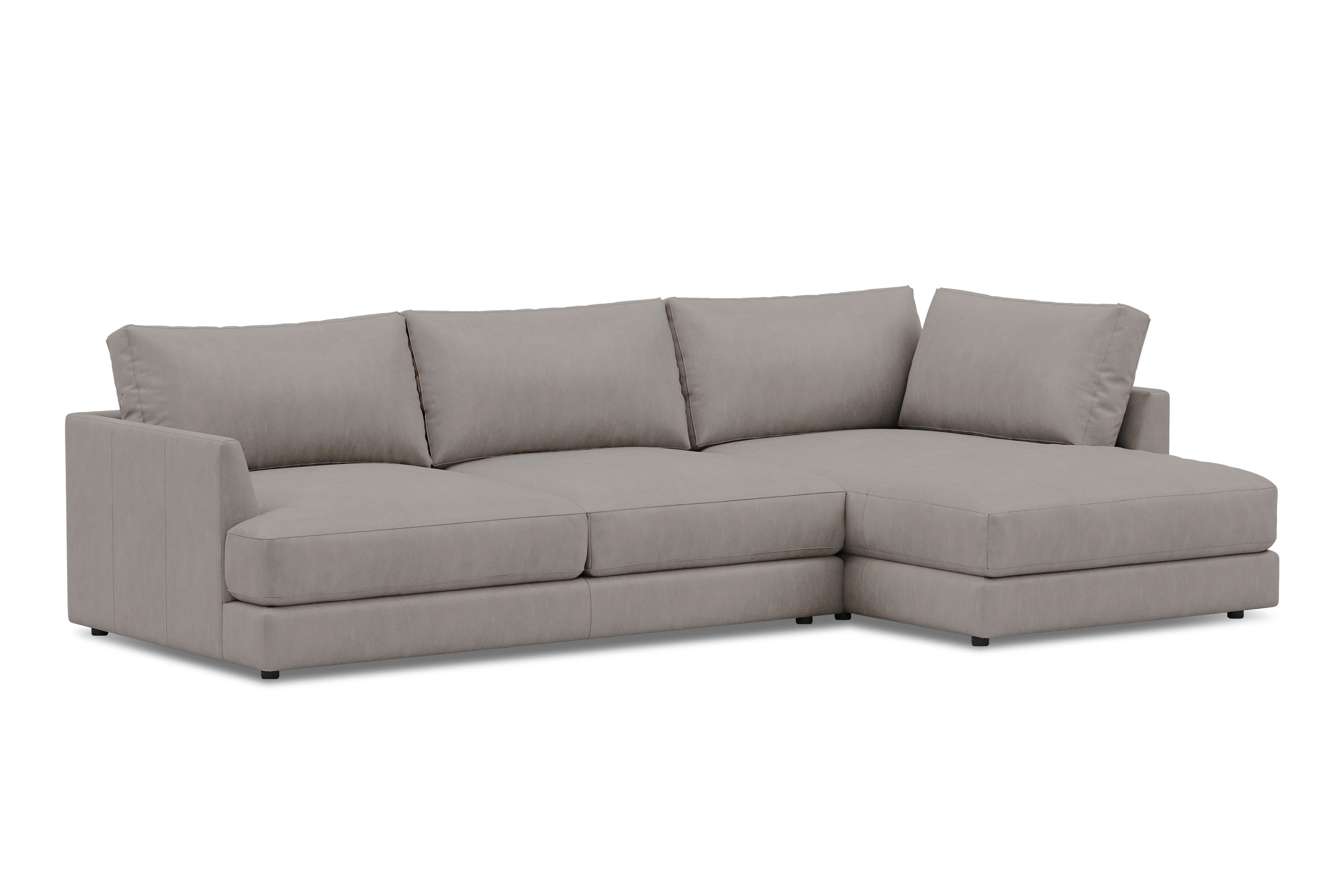 Valencia Serena Leather Three Seats with Right Chaise Sectional Sofa, Light Grey