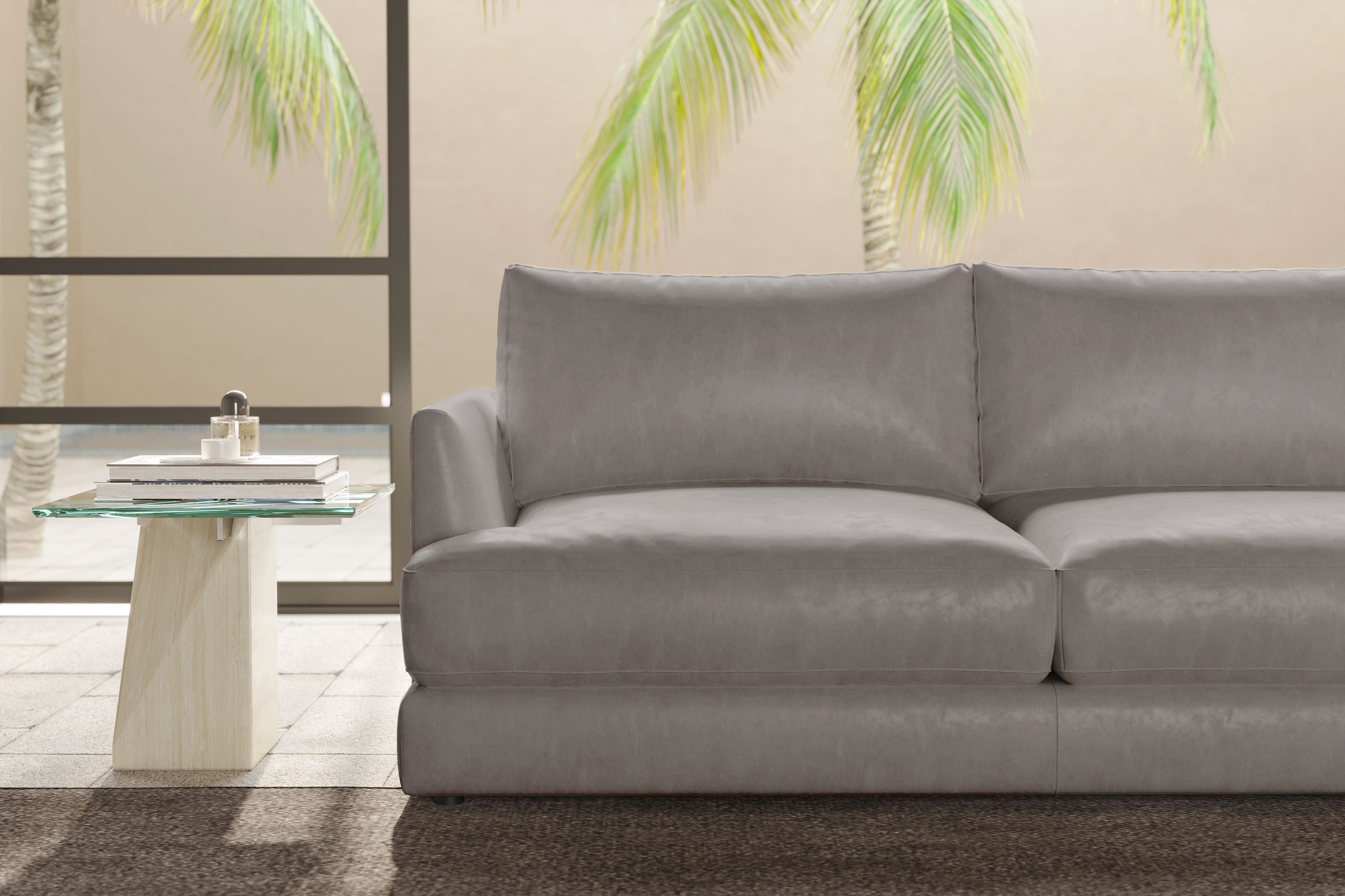 Valencia Serena Leather Three Seats with Right Chaise Sectional Sofa, Light Grey