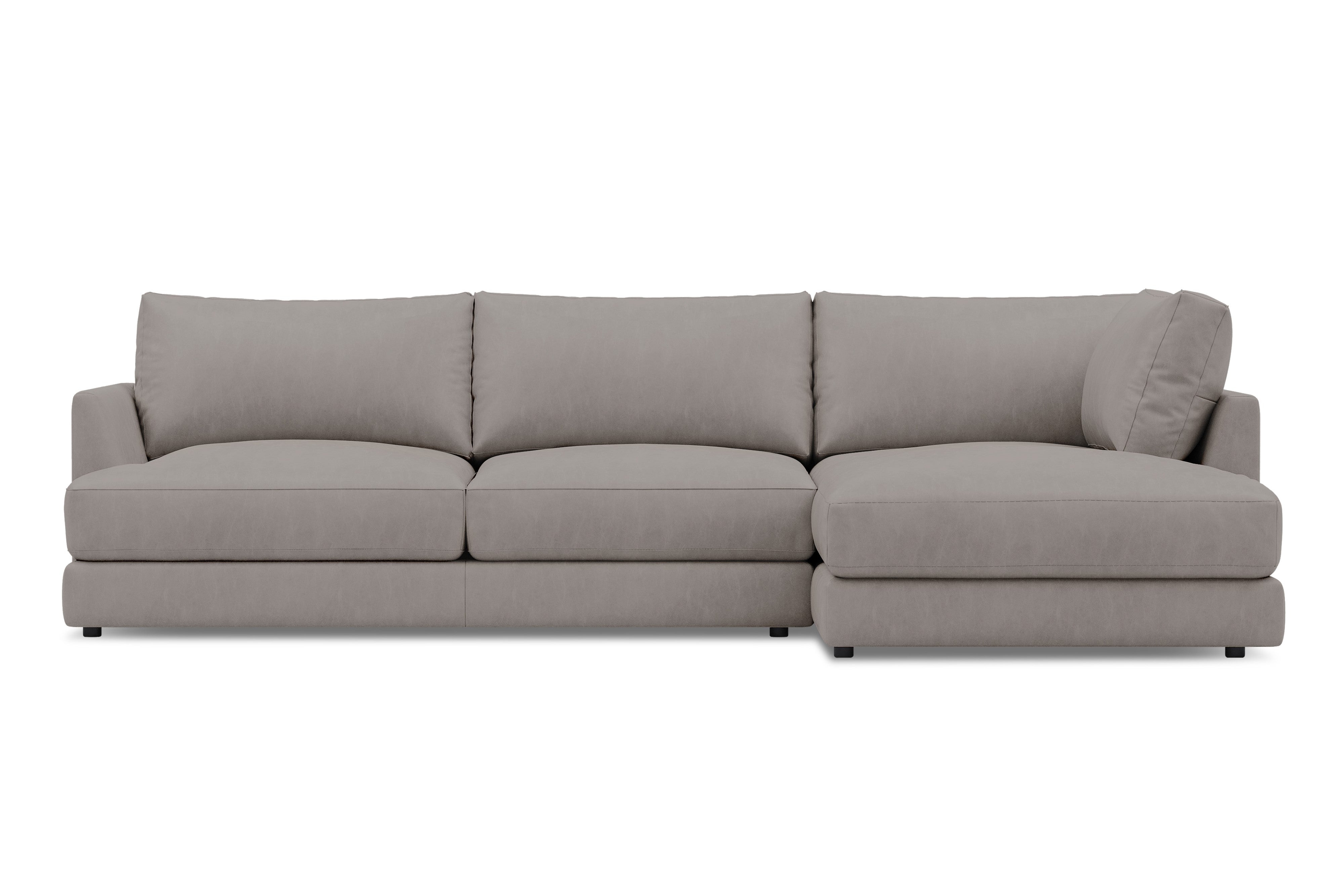 Valencia Serena Leather Three Seats with Right Chaise Sectional Sofa, Light Grey