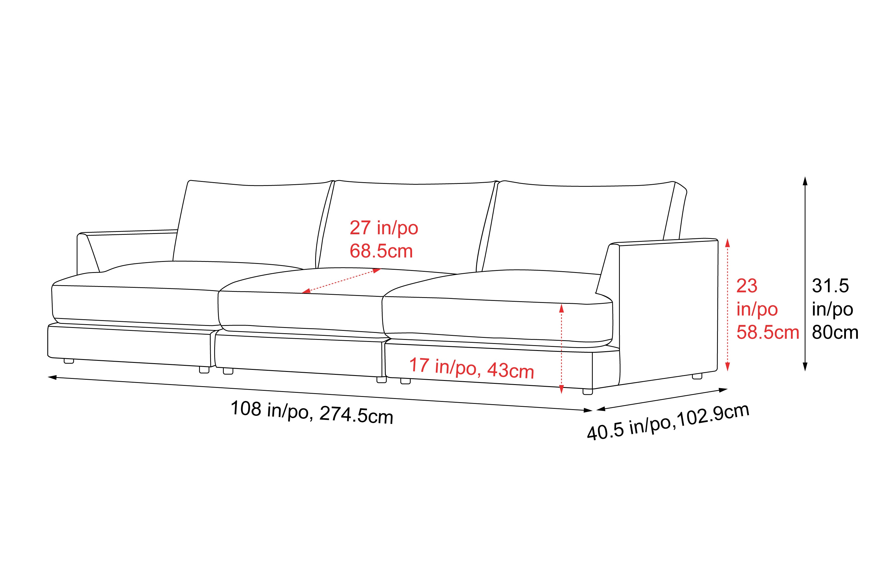 Valencia Serena Leather Three Seats Sectional Sofa, Light Grey